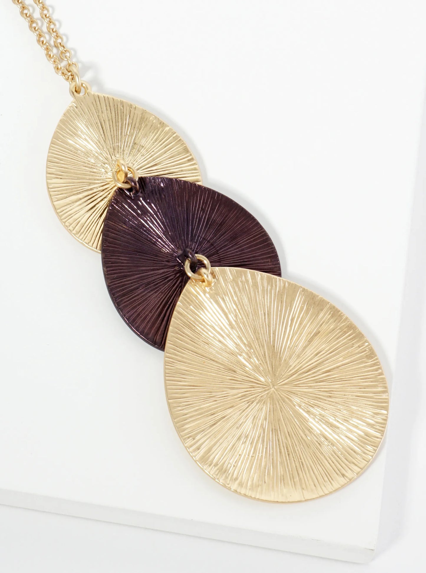 Three Overlapping Teardrop Pendant 32 Inch Long Necklace
