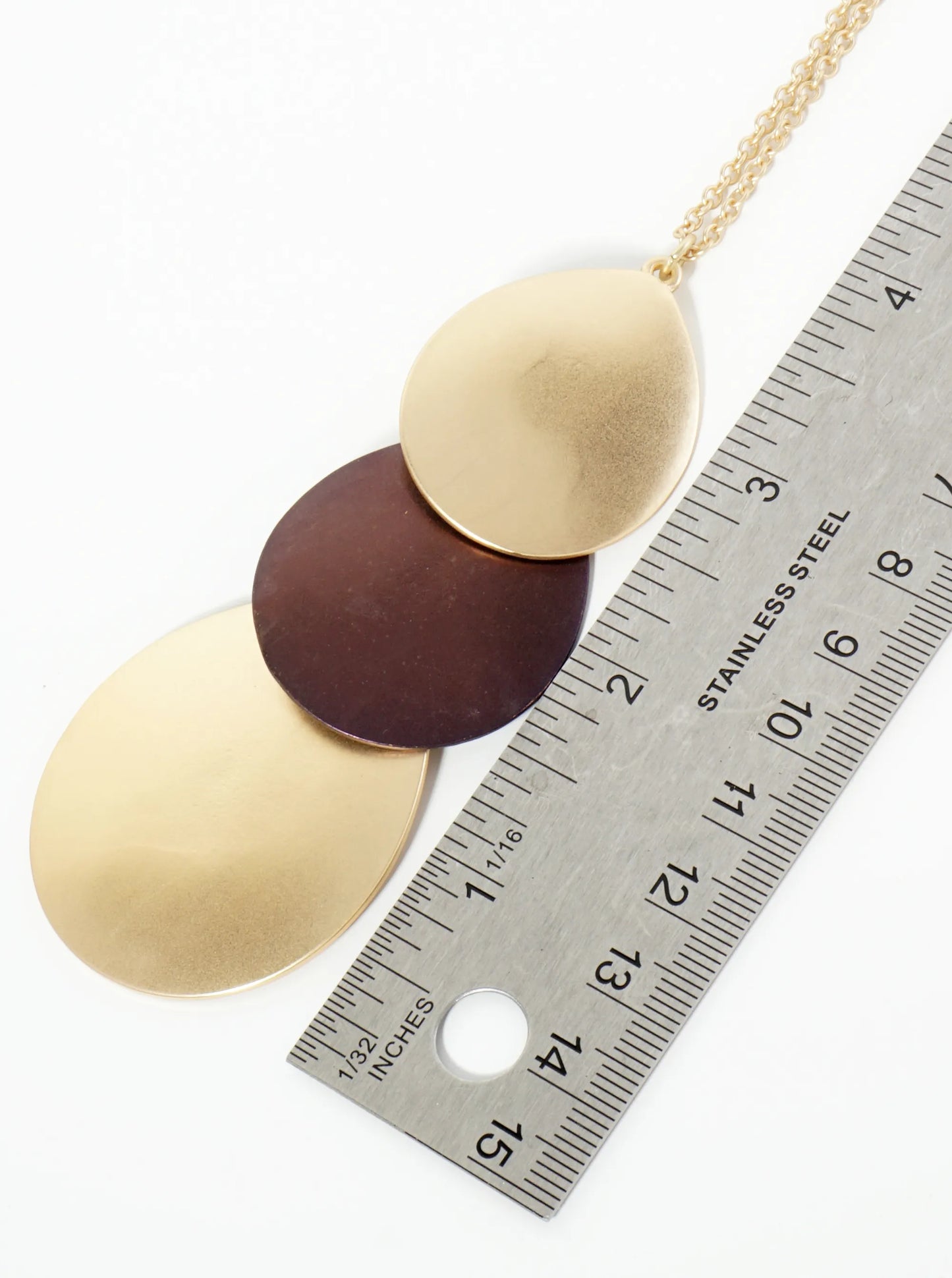 Three Overlapping Teardrop Pendant 32 Inch Long Necklace
