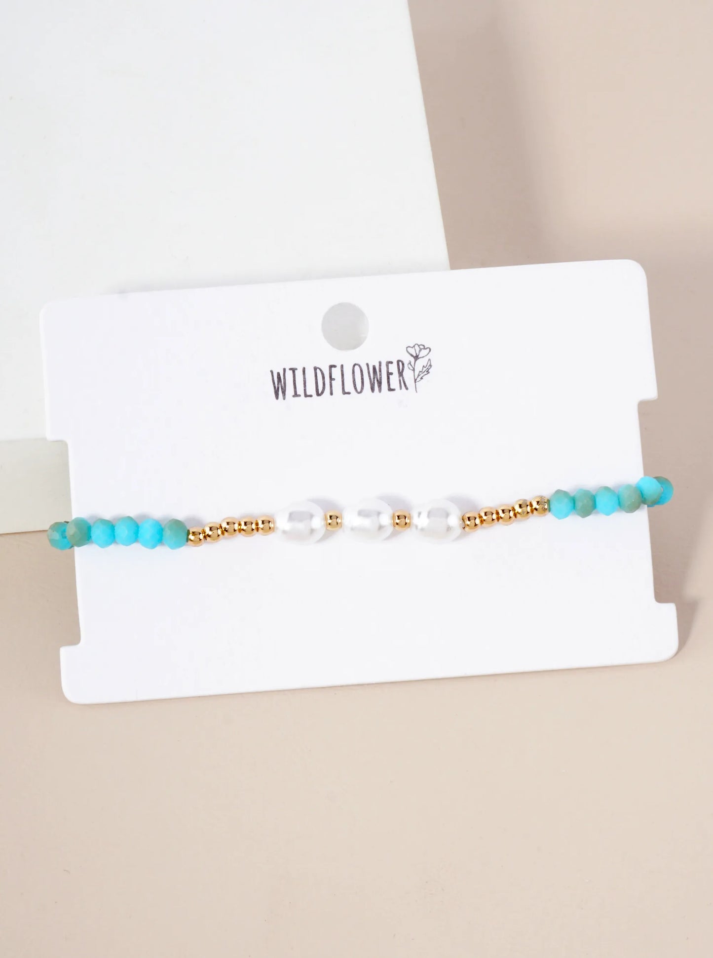 Three Pearl-Bead Accents Faceted-Glass-Beaded Stretch Bracelet
