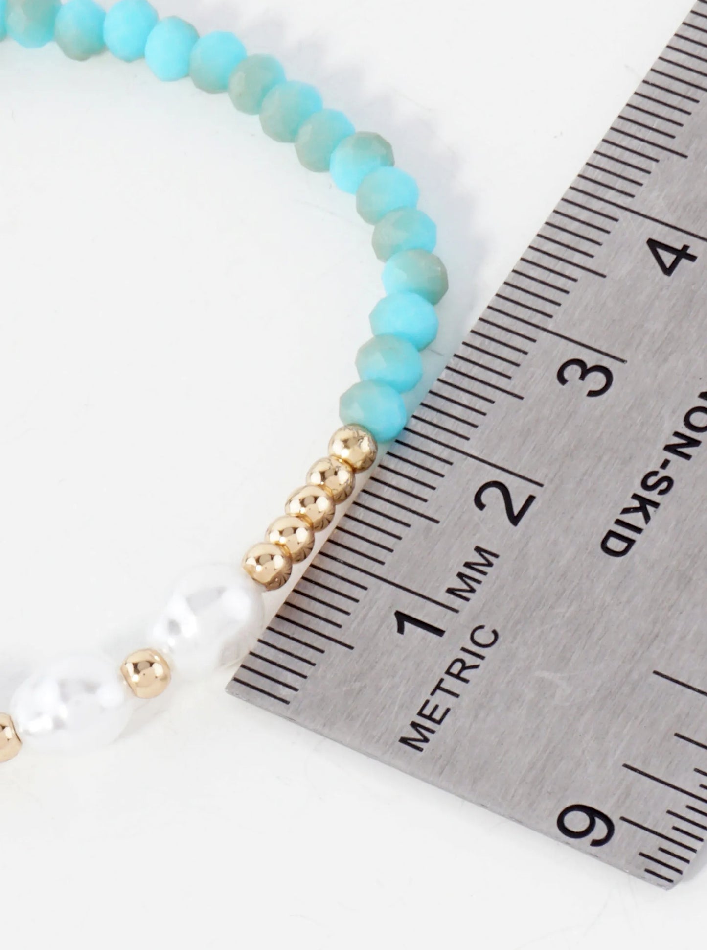 Three Pearl-Bead Accents Faceted-Glass-Beaded Stretch Bracelet