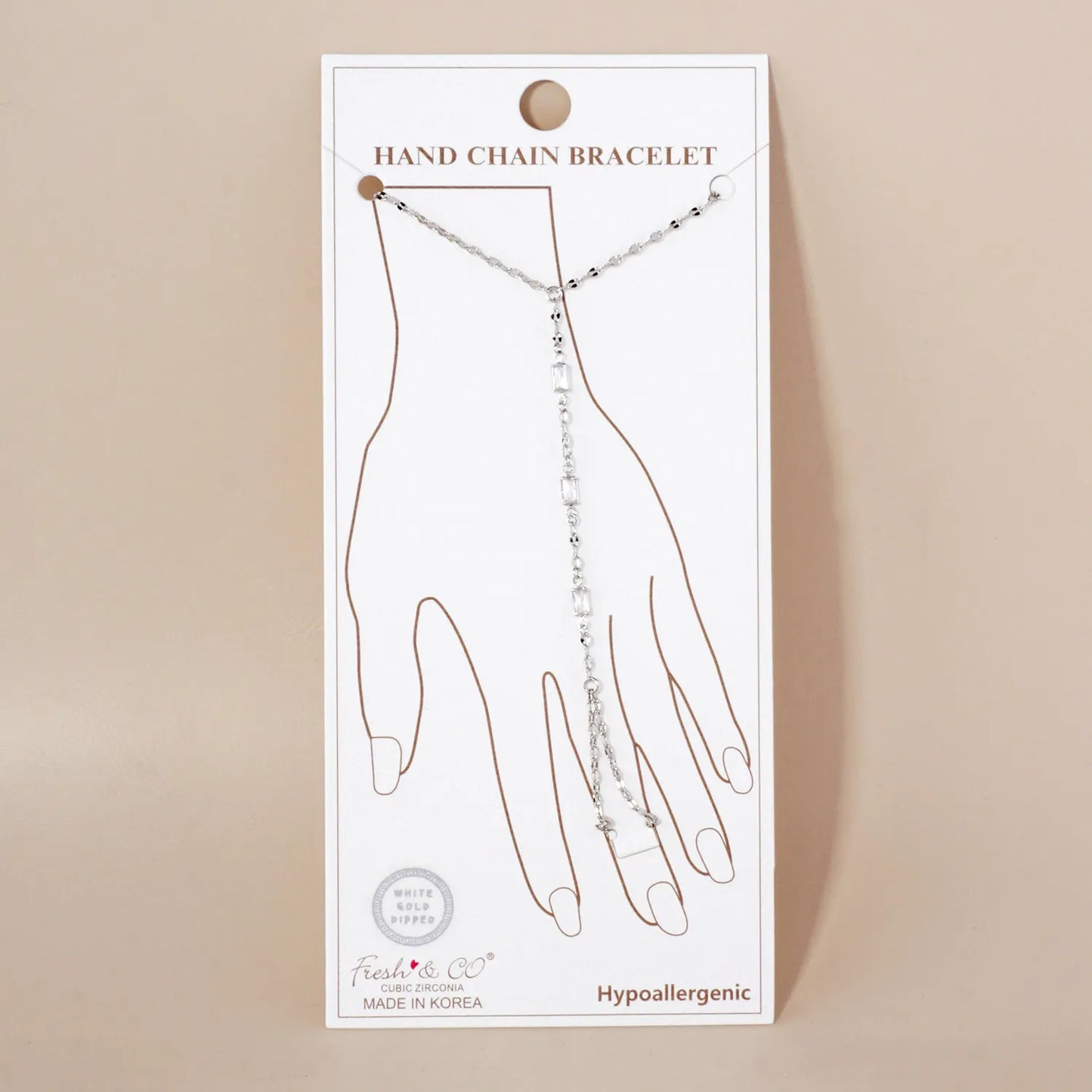 Three Rectangle CZ Accent 18K-Gold-Dipped Delicate Brass Hand-Chain Bracelet
