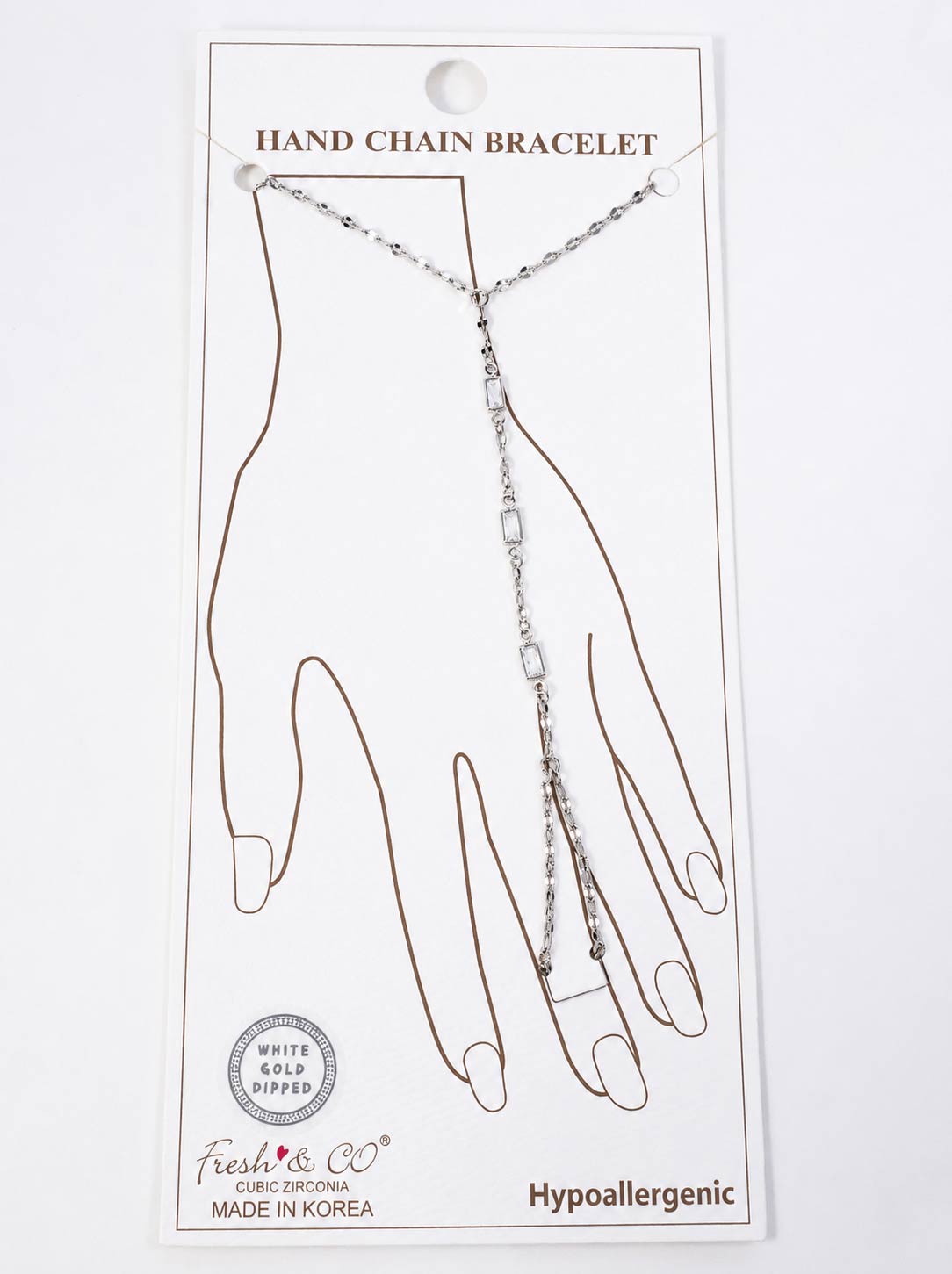 Three Rectangle CZ Accent 18K-Gold-Dipped Delicate Brass Hand-Chain Bracelet