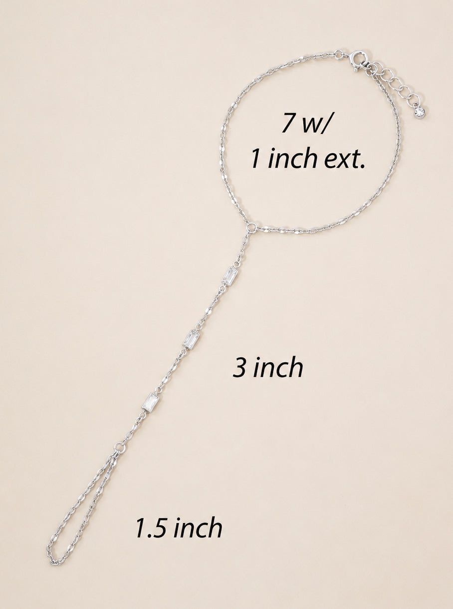 Three Rectangle CZ Accent 18K-Gold-Dipped Delicate Brass Hand-Chain Bracelet