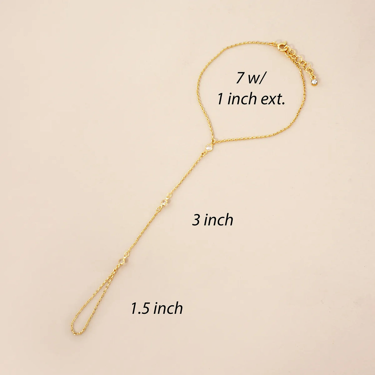 Three Round CZ Accent 18K-Gold-Dipped Delicate Brass Hand-Chain Bracelet