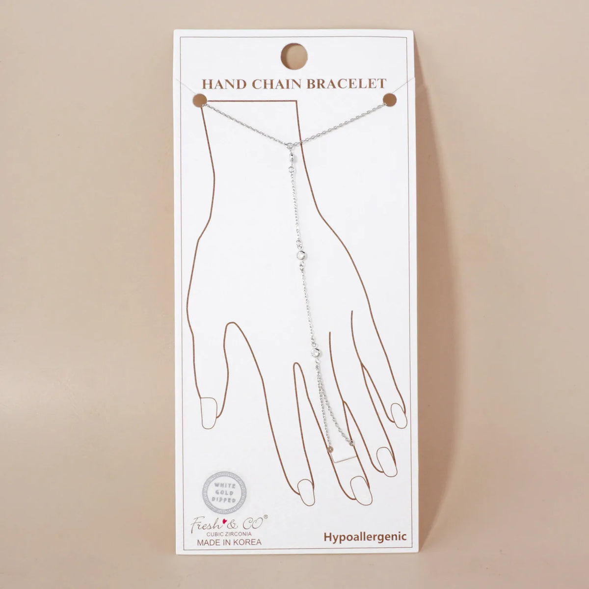 Three Round CZ Accent 18K-Gold-Dipped Delicate Brass Hand-Chain Bracelet