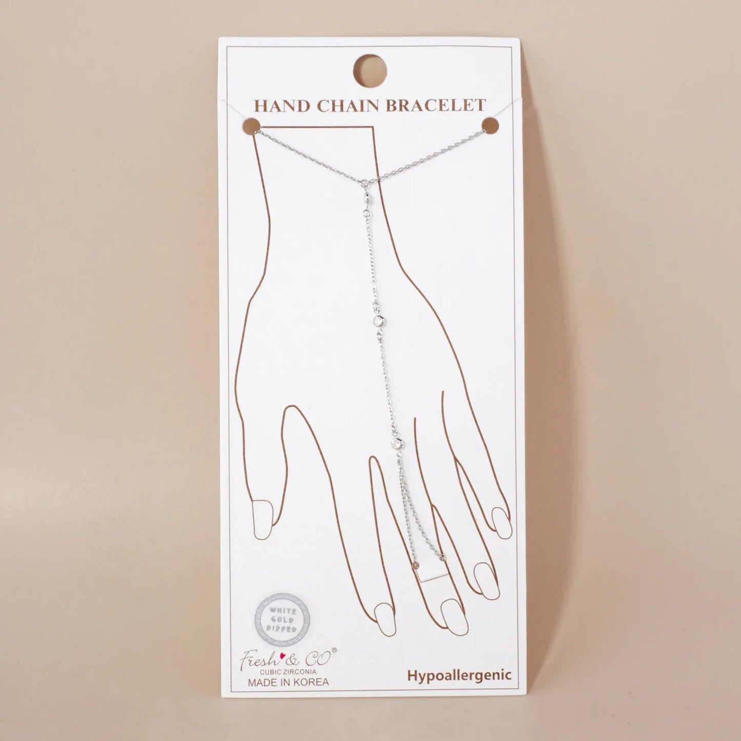 Three Round CZ Accent 18K-Gold-Dipped Delicate Brass Hand-Chain Bracelet