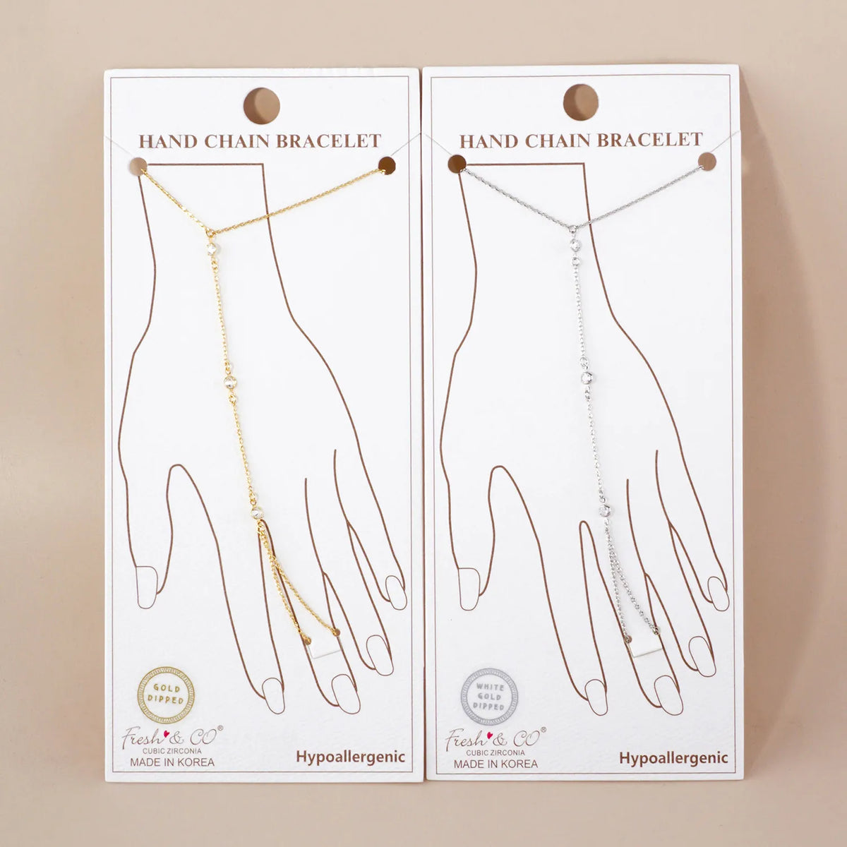 Three Round CZ Accent 18K-Gold-Dipped Delicate Brass Hand-Chain Bracelet