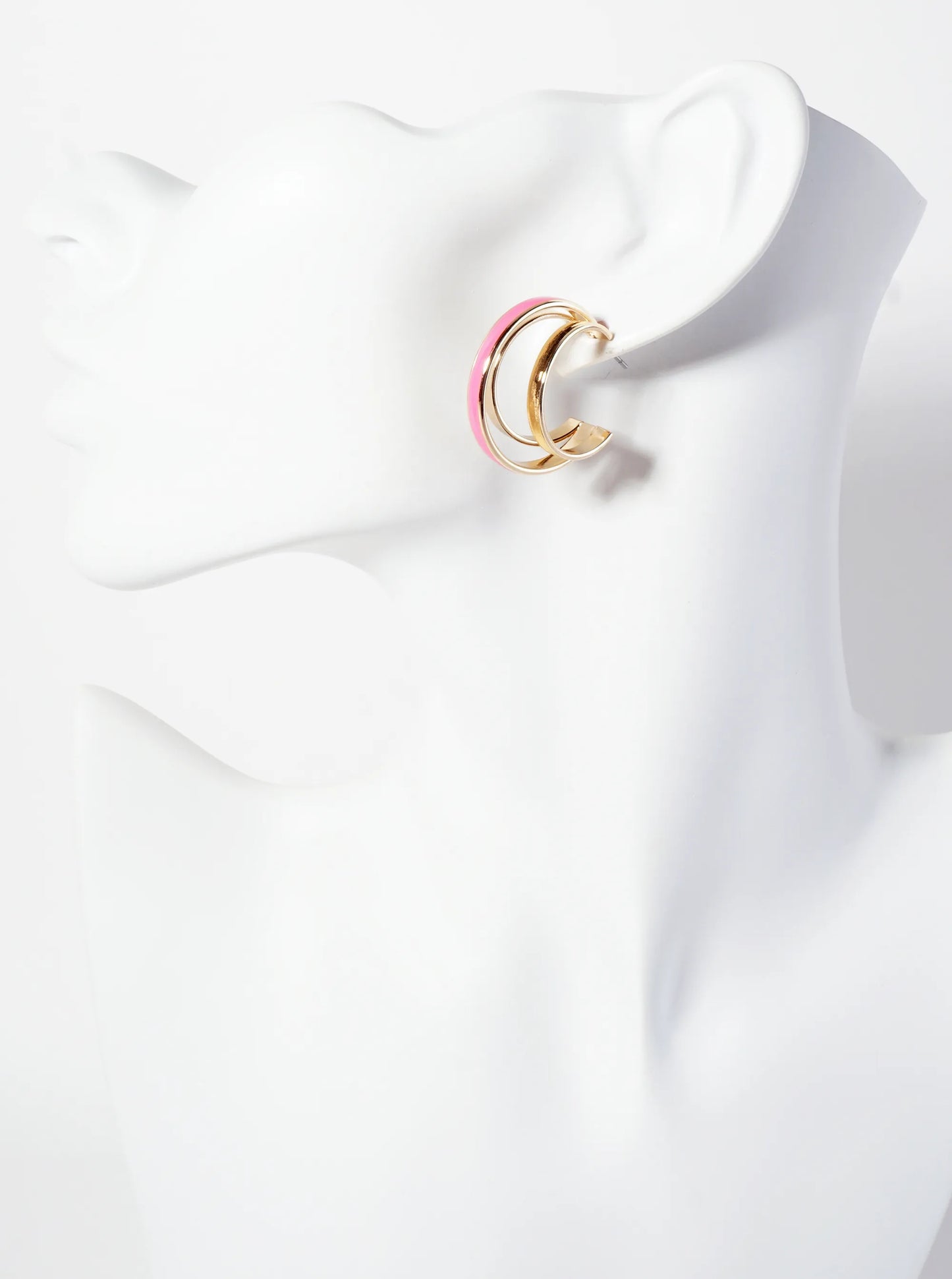 Three-Row Voluminous 28mm Enamel Hoop Earrings
