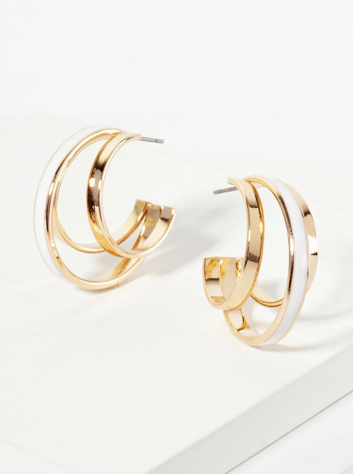 Three-Row Voluminous 28mm Enamel Hoop Earrings