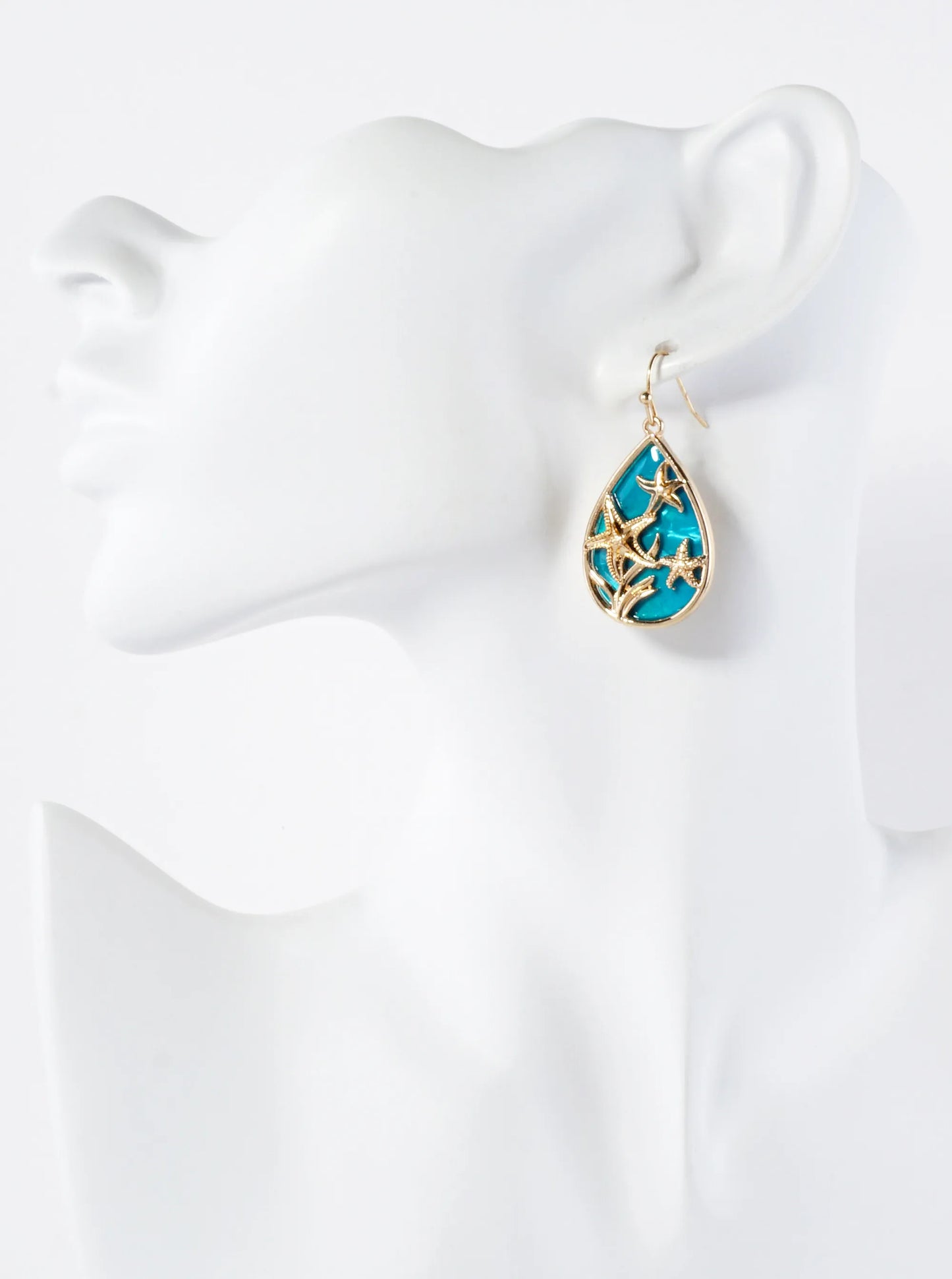 Three Starfish Inside Teardrop Ocean Inspired Sea-Life Dangle Earrings