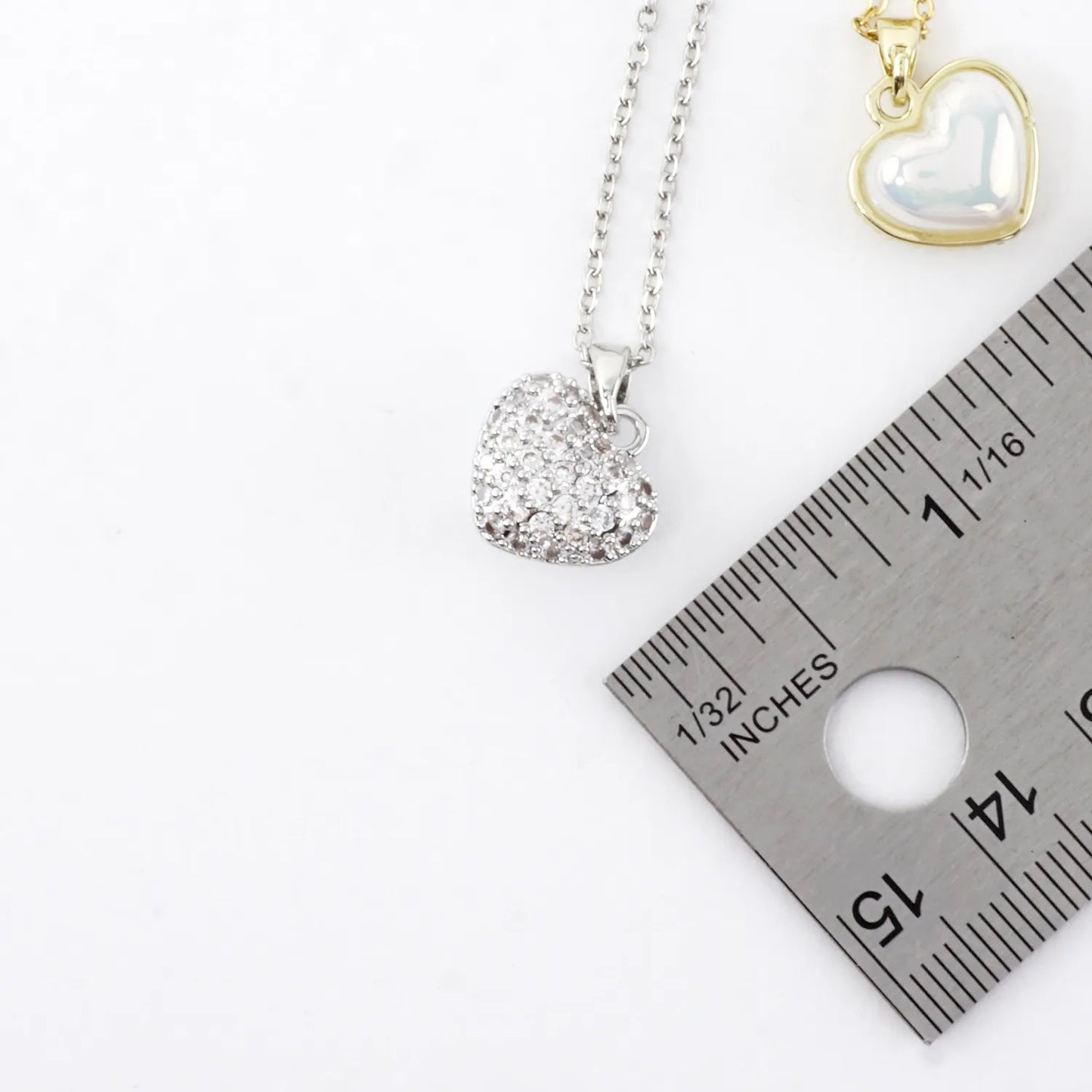 Tiny 2 Sided Puffy Heart Pave Pearlized Necklace