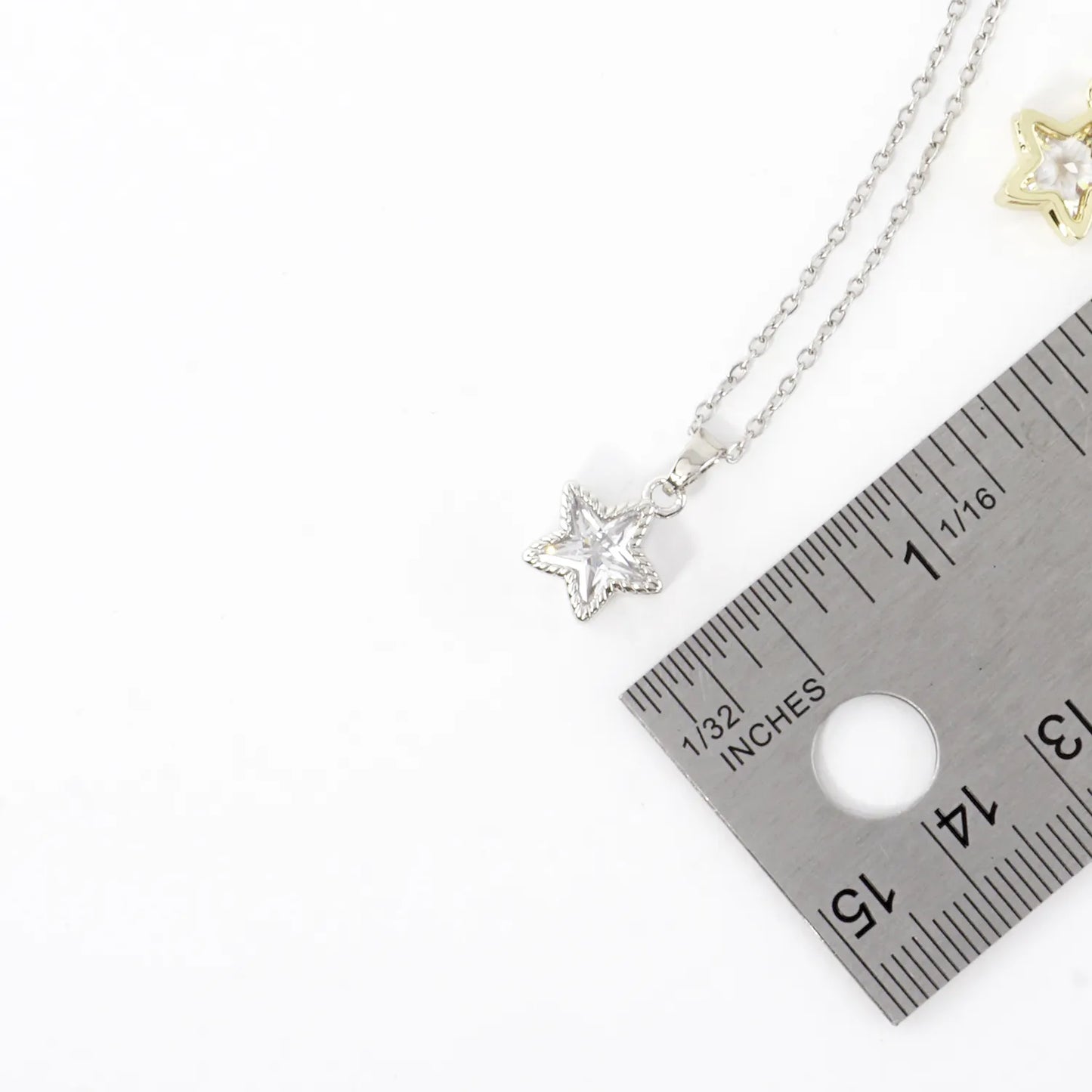Tiny Bezel Set Star Shape CZ Stainless Necklace