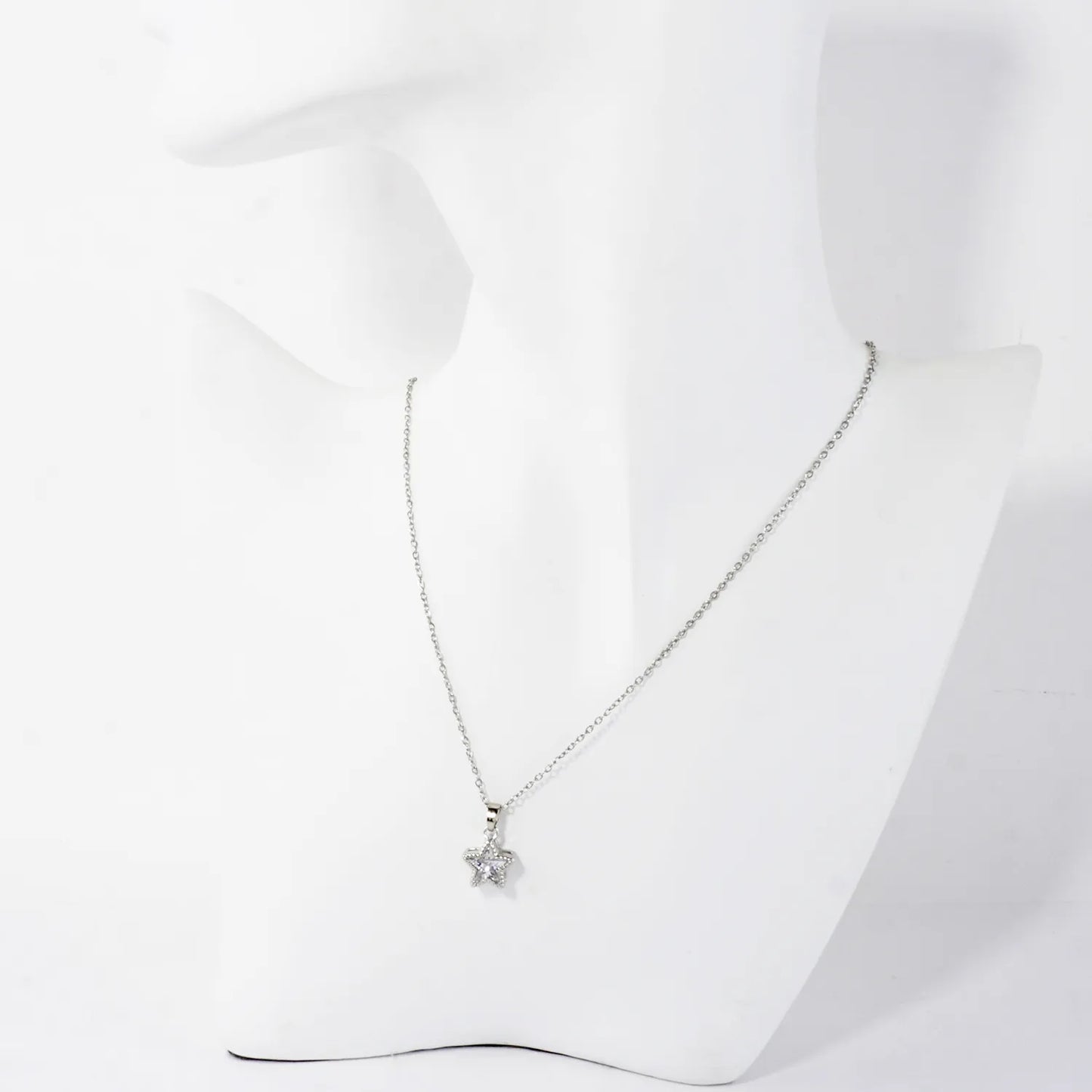 Tiny Bezel Set Star Shape CZ Stainless Necklace