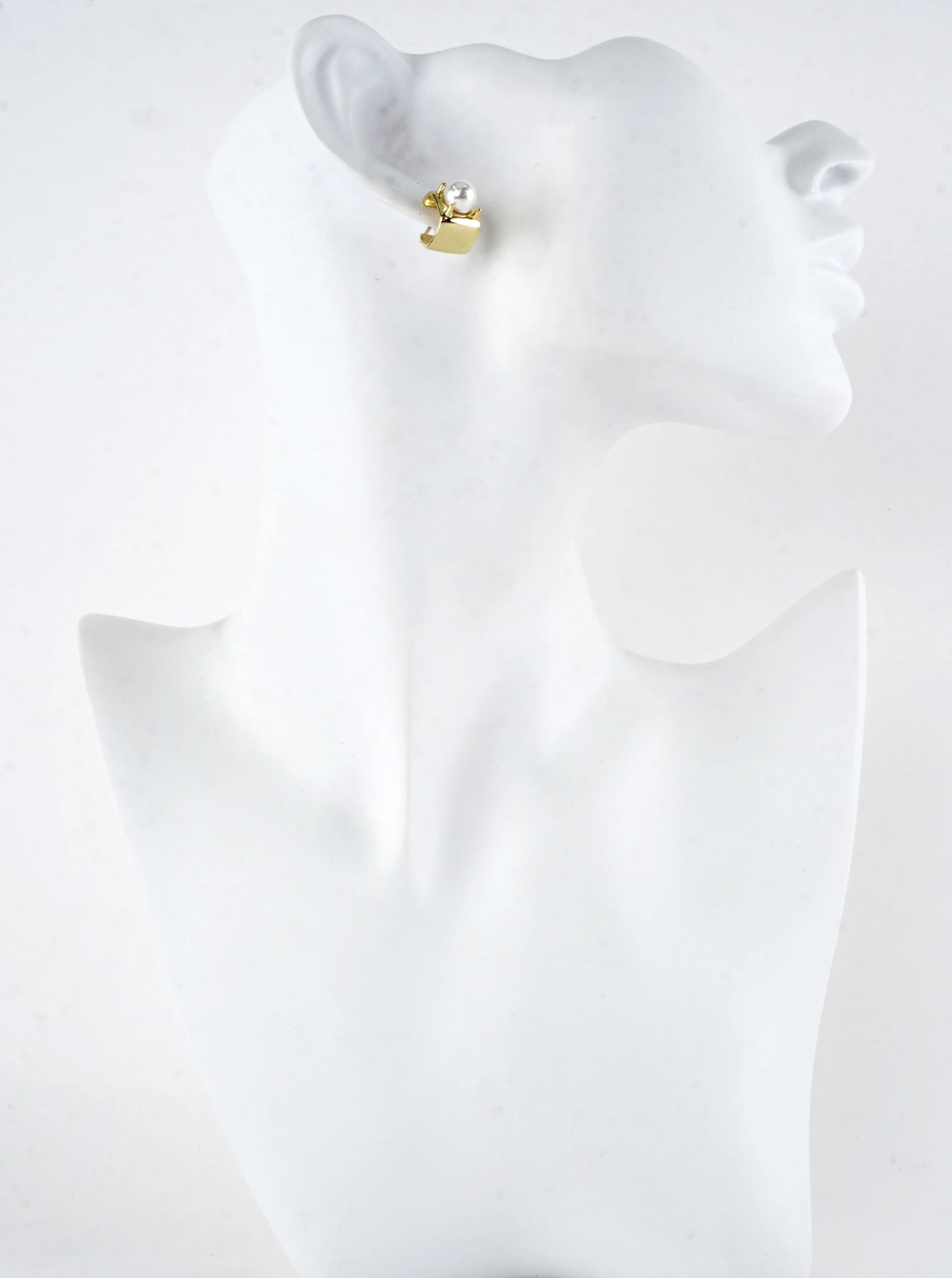 Tiny Block Brass Hoop Pearl Prong Earrings