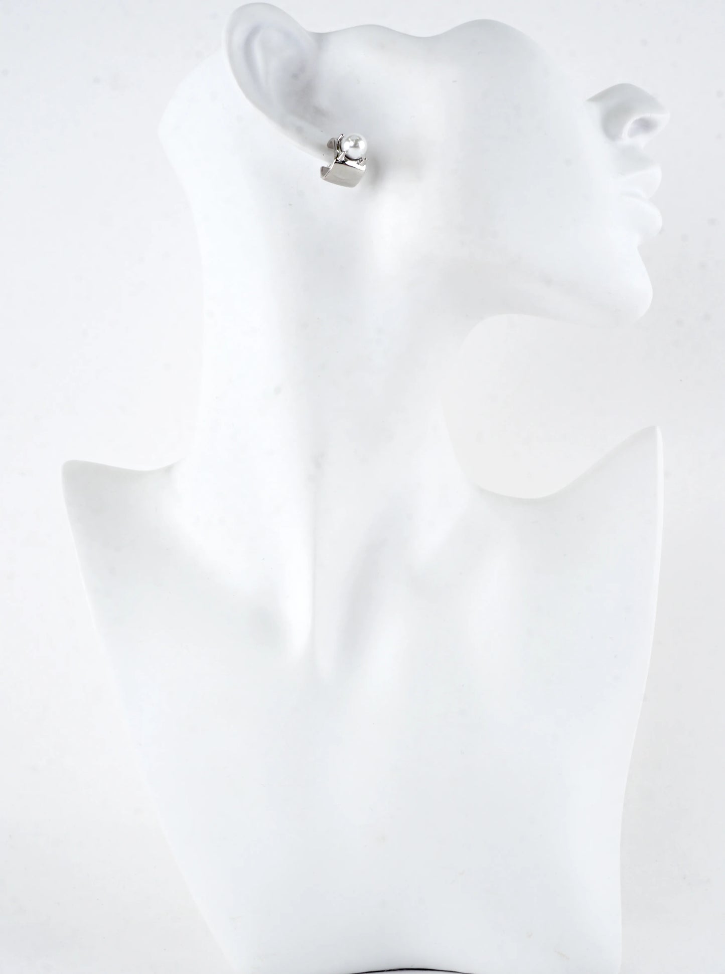 Tiny Block Brass Hoop Pearl Prong Earrings