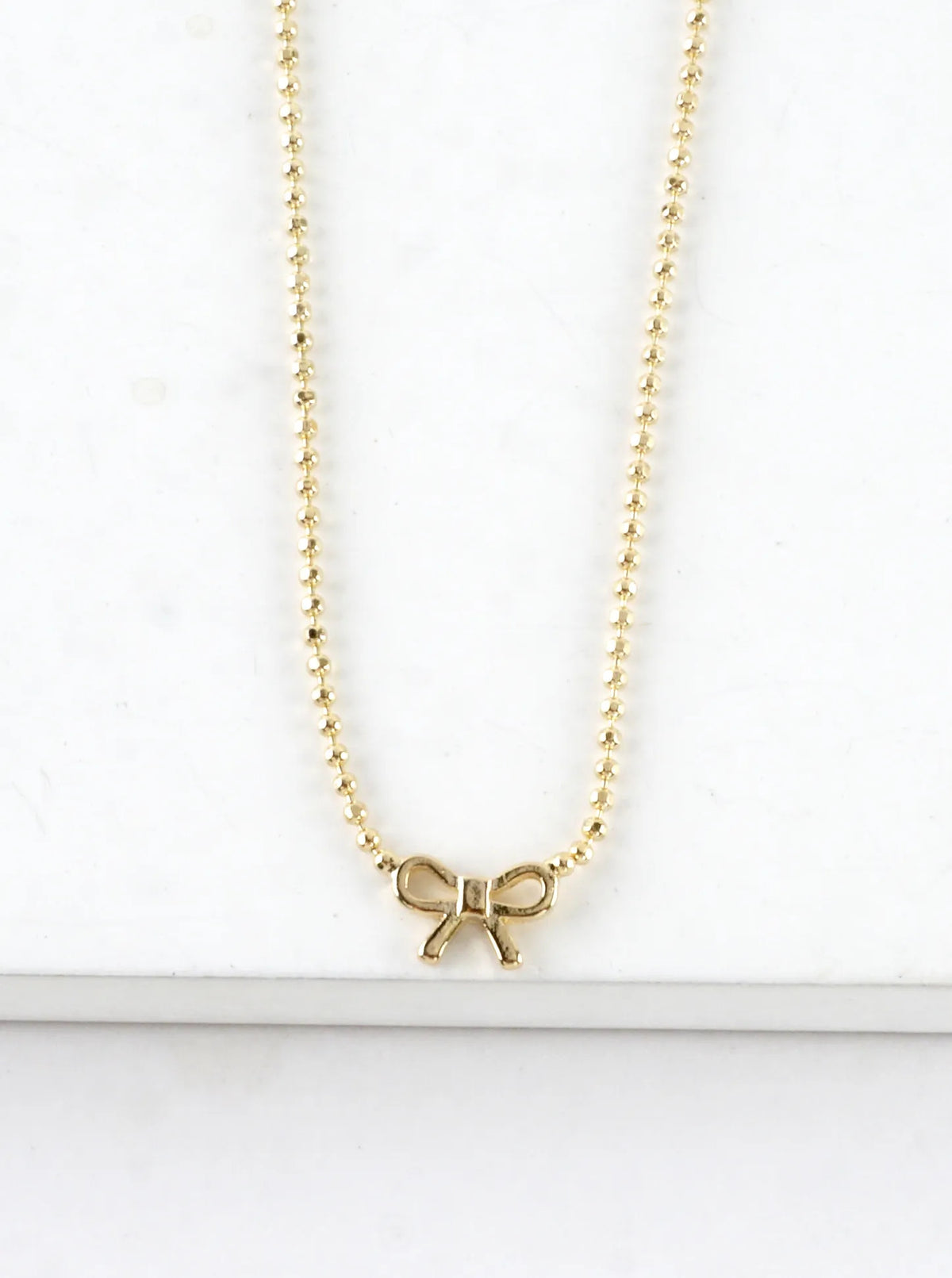 Tiny Bow Brass Ball Chain Necklace