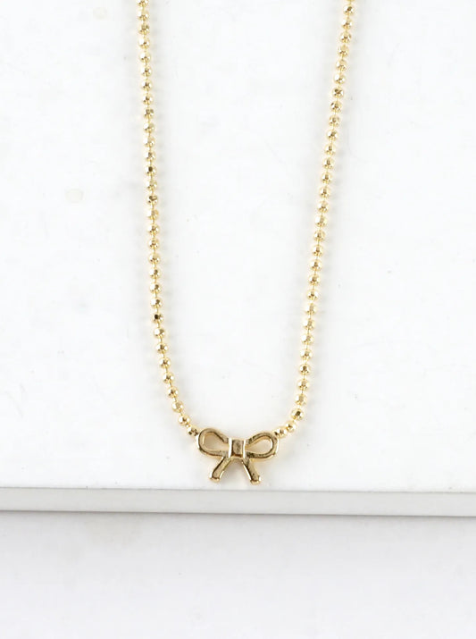 Tiny Bow Brass Ball Chain Necklace