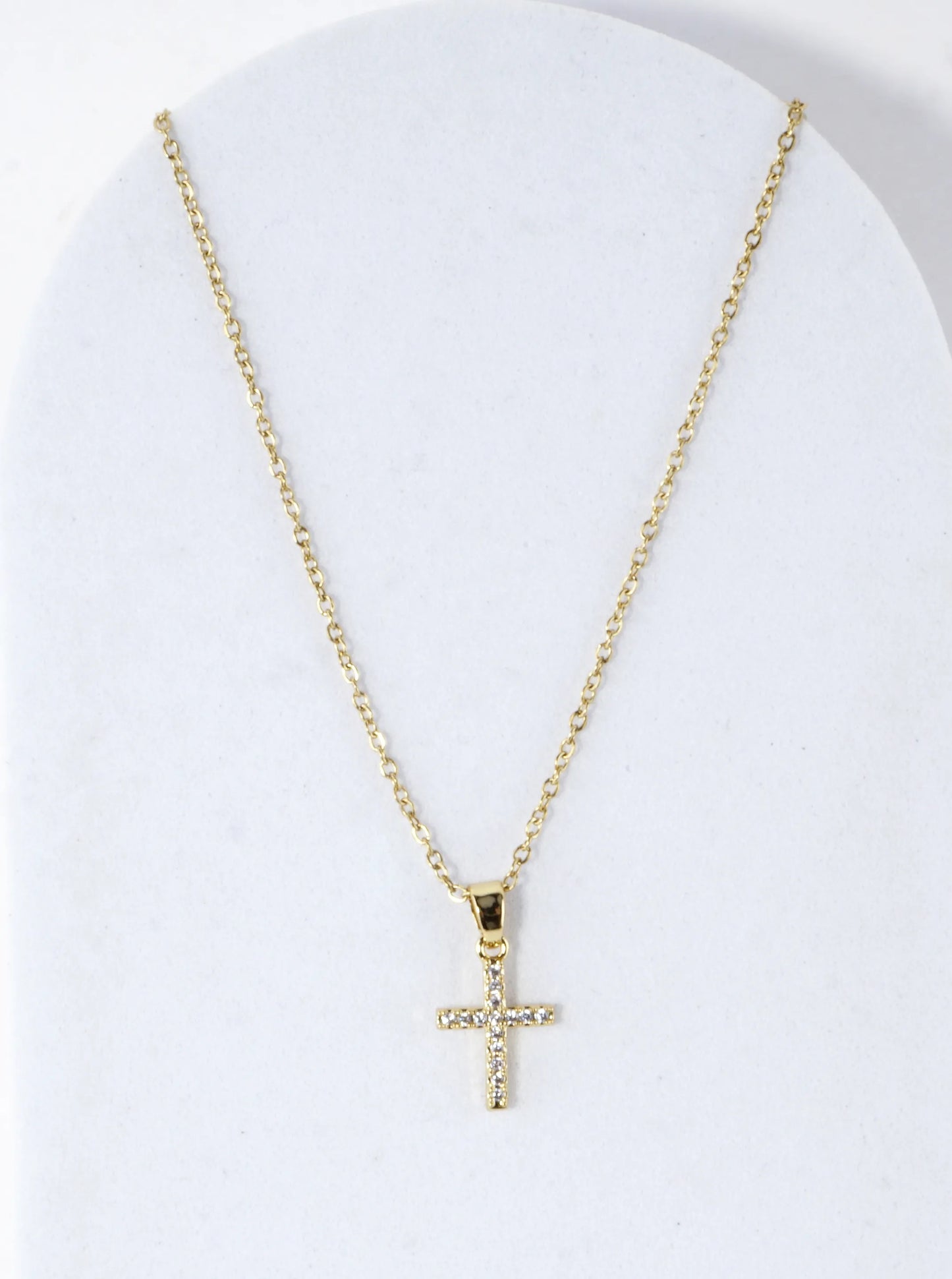 Tiny Brass Cross Cubic Zirconia Necklace