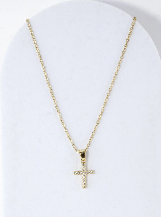 Tiny Brass Cross Cubic Zirconia Necklace