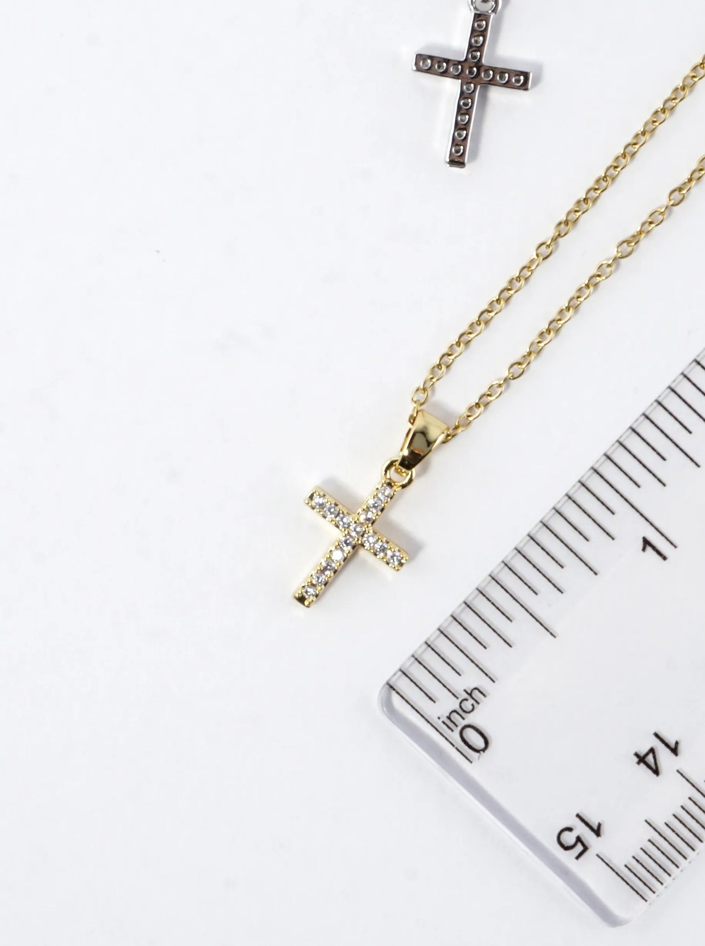 Tiny Brass Cross Cubic Zirconia Necklace