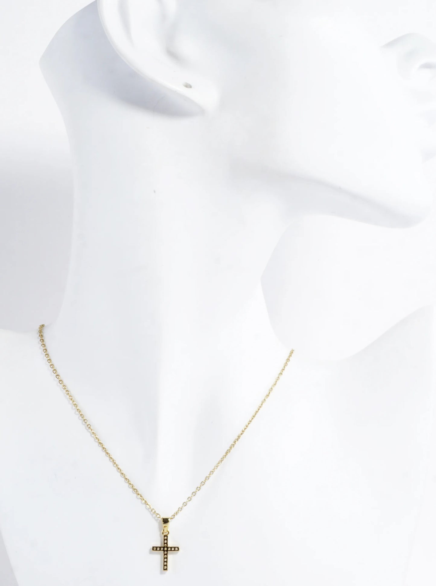 Tiny Brass Cross Cubic Zirconia Necklace