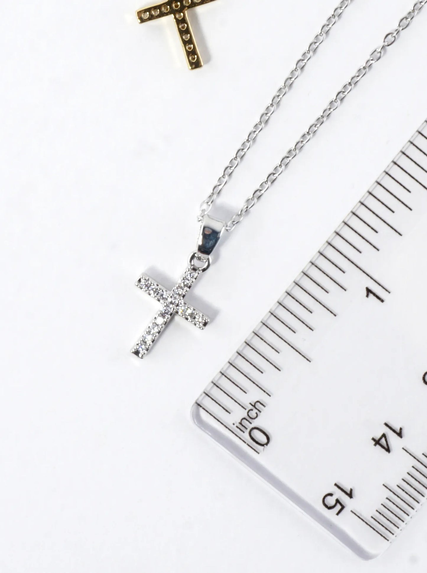 Tiny Brass Cross Cubic Zirconia Necklace