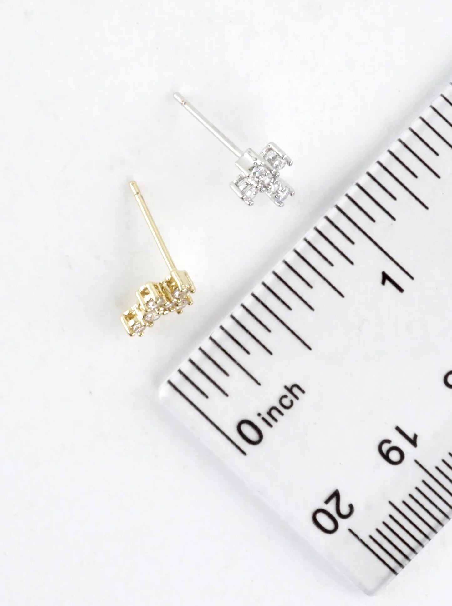 Tiny Brass Cubic Zirconia Cross Stud Earrings