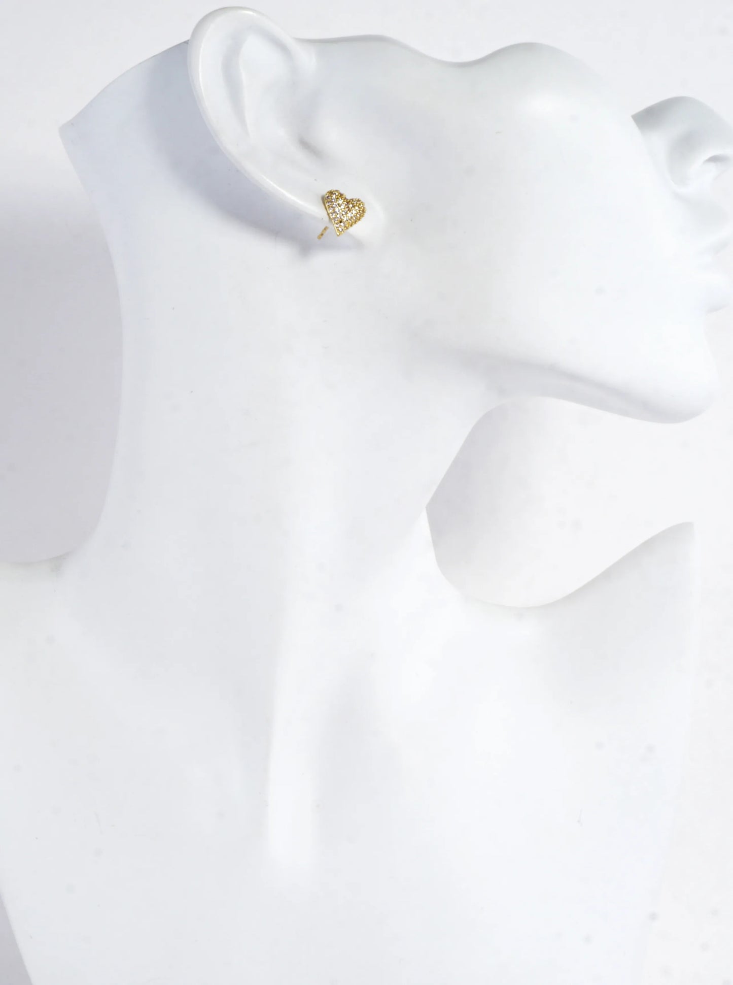 Tiny Brass Puff Heart CZ Pave Stud Earrings