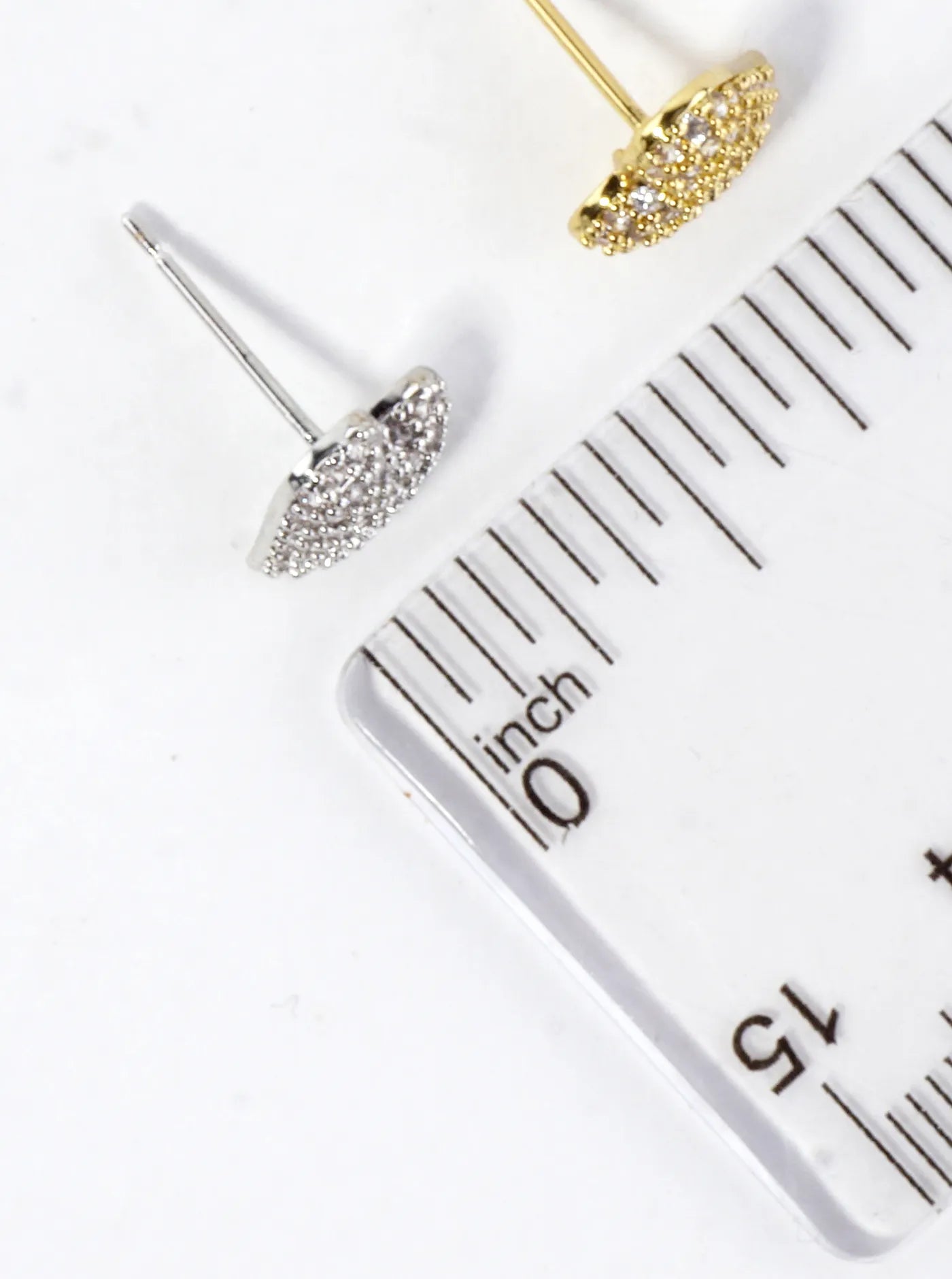 Tiny Brass Puff Heart CZ Pave Stud Earrings