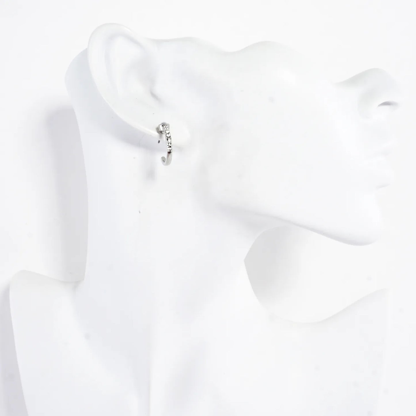 Tiny Crystal Pave Pearl Cabochon Hoop Earrings