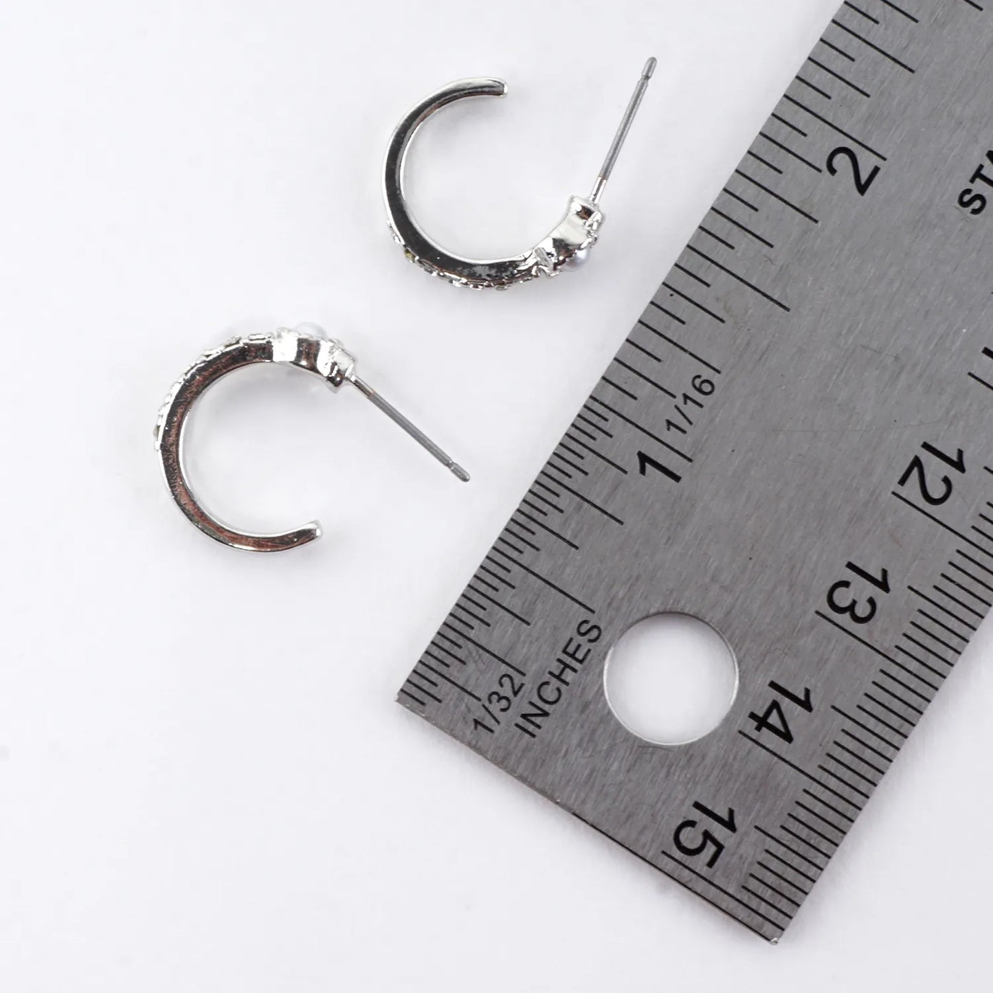 Tiny Crystal Pave Pearl Cabochon Hoop Earrings