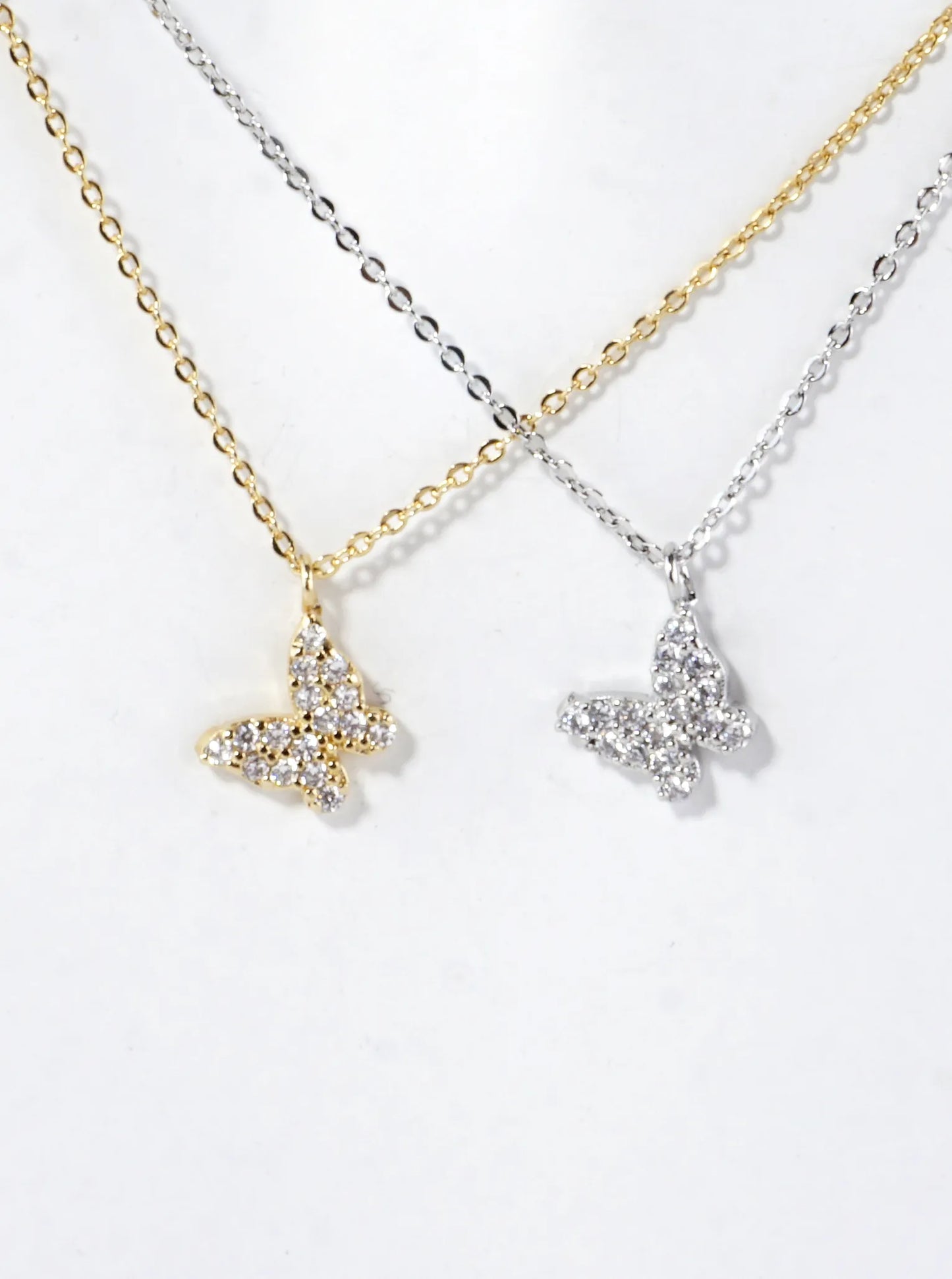 Tiny Cubic Zirconia Butterfly Pendant Necklace