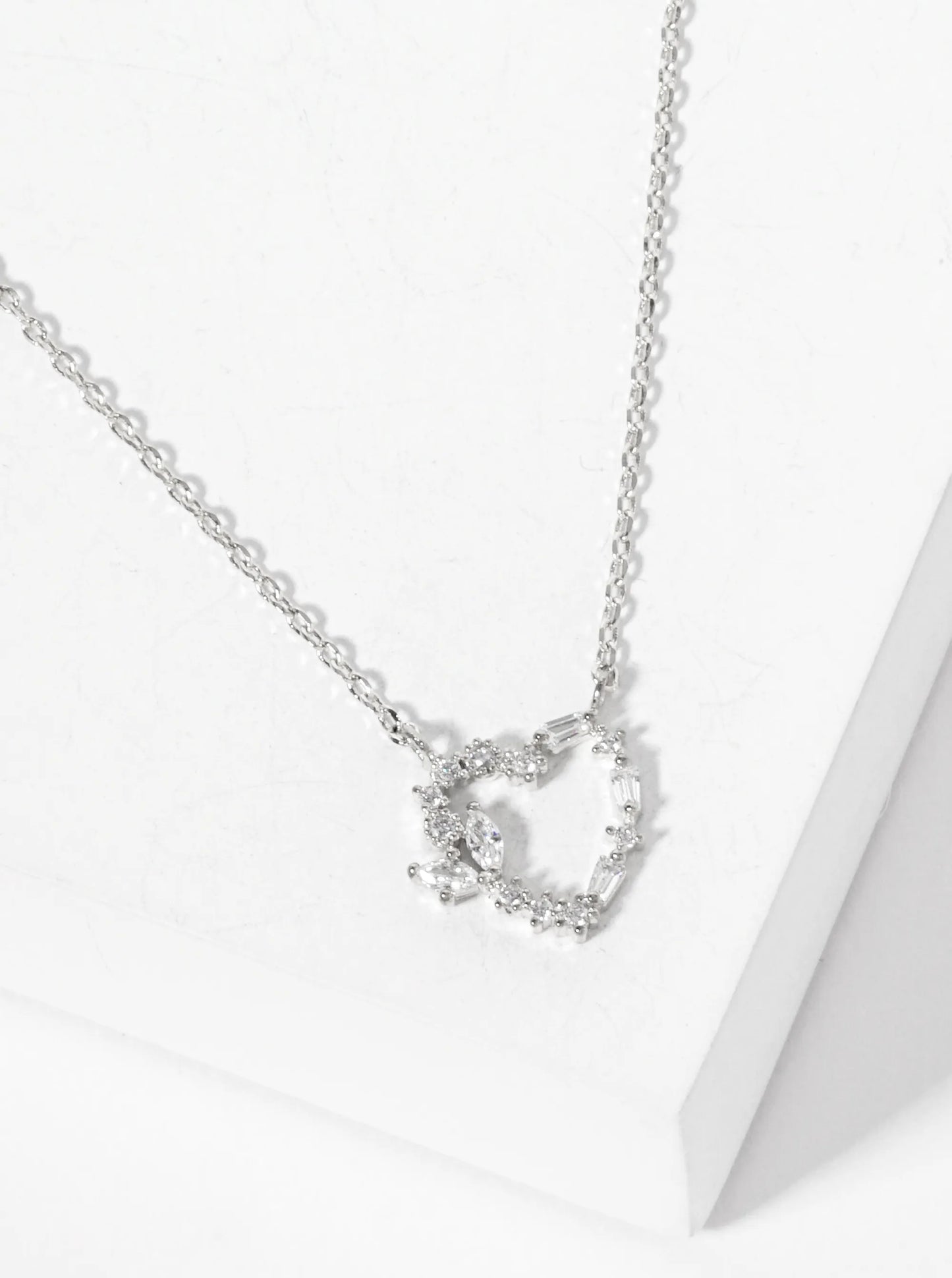 Tiny Cubic-Zirconia Cutout Heart Pendant 18K-Gold-Dipped Necklace