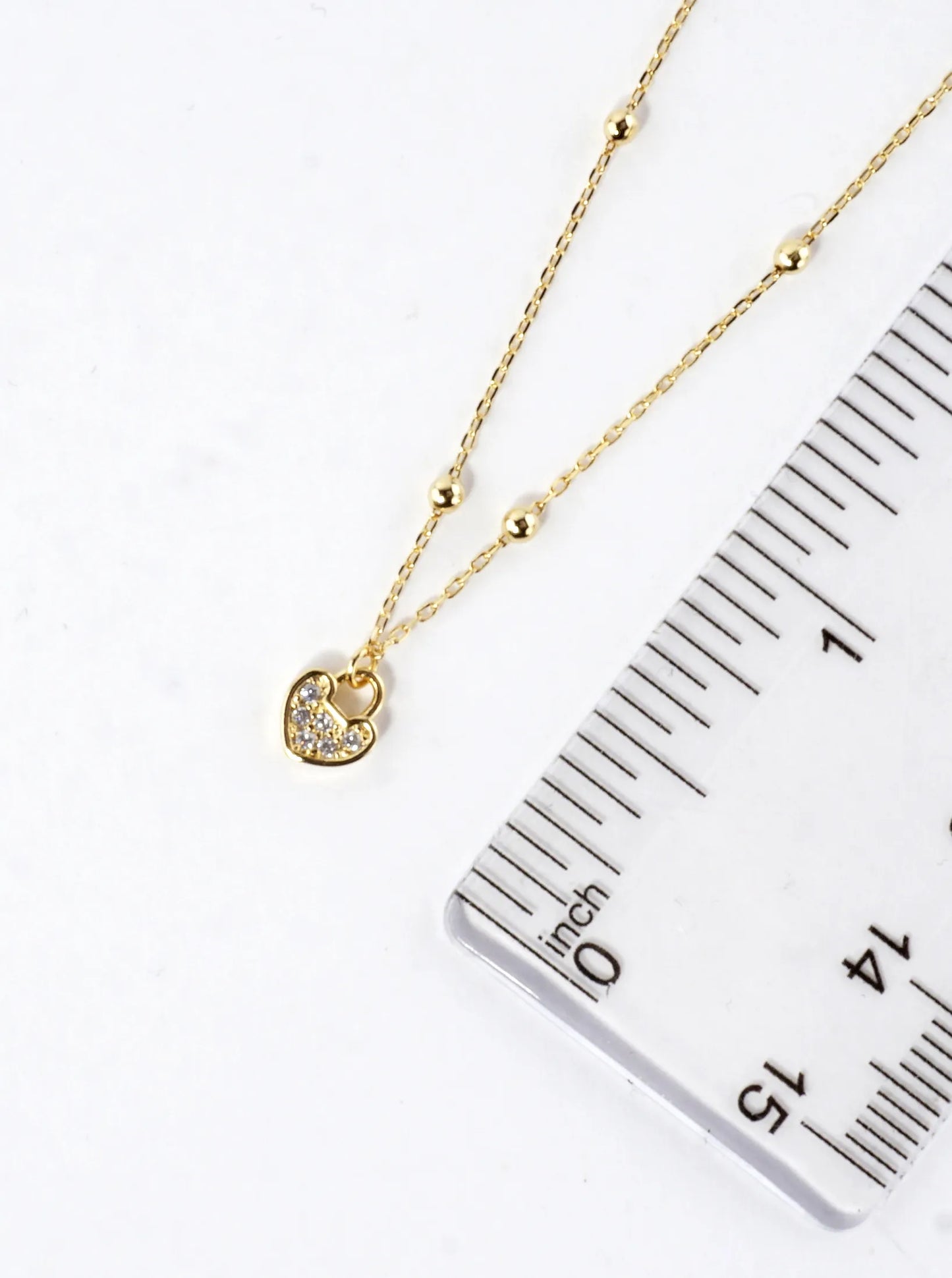 Tiny Cubic Zirconia Heart Lock Brass Necklace
