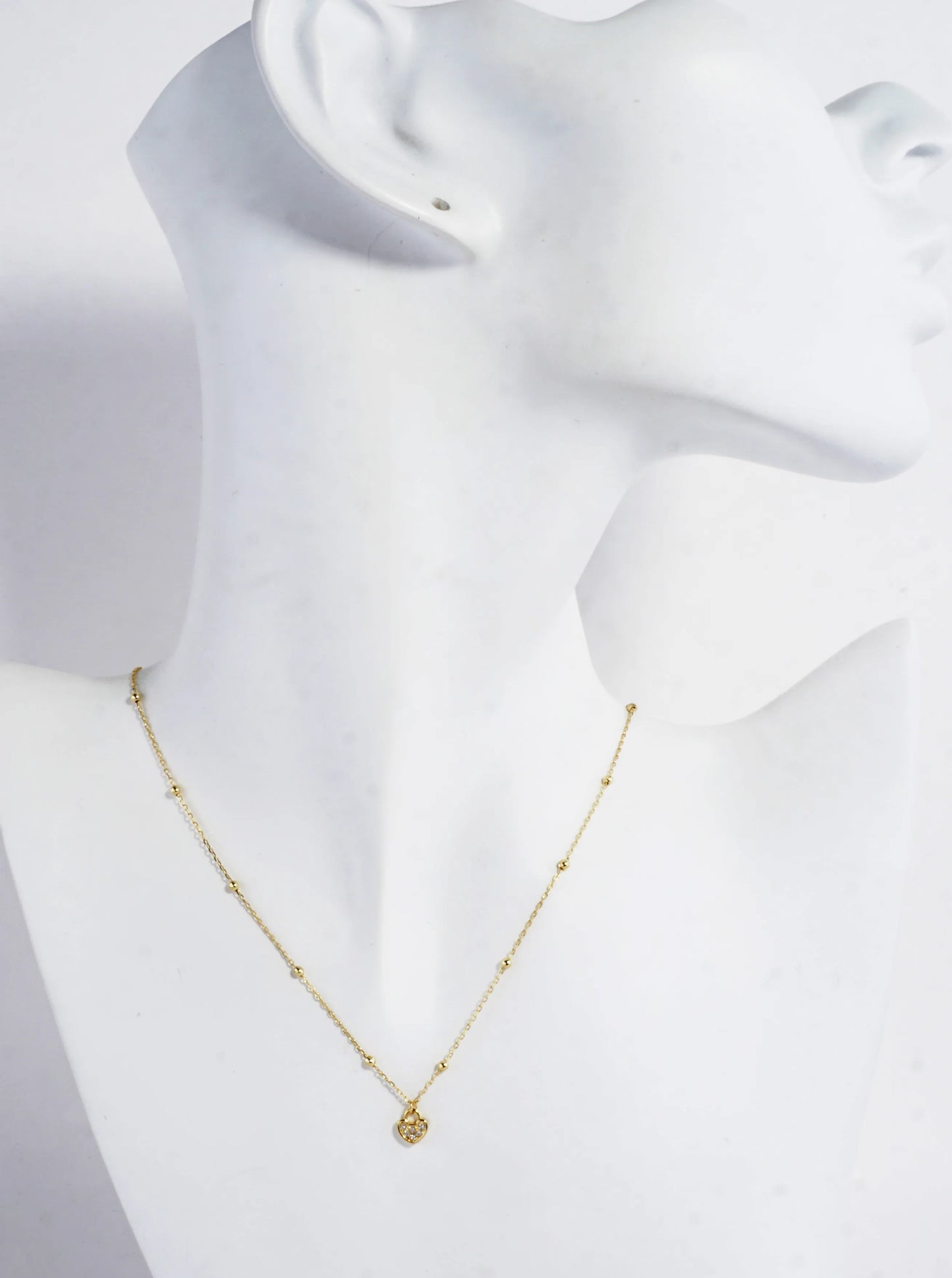 Tiny Cubic Zirconia Heart Lock Brass Necklace