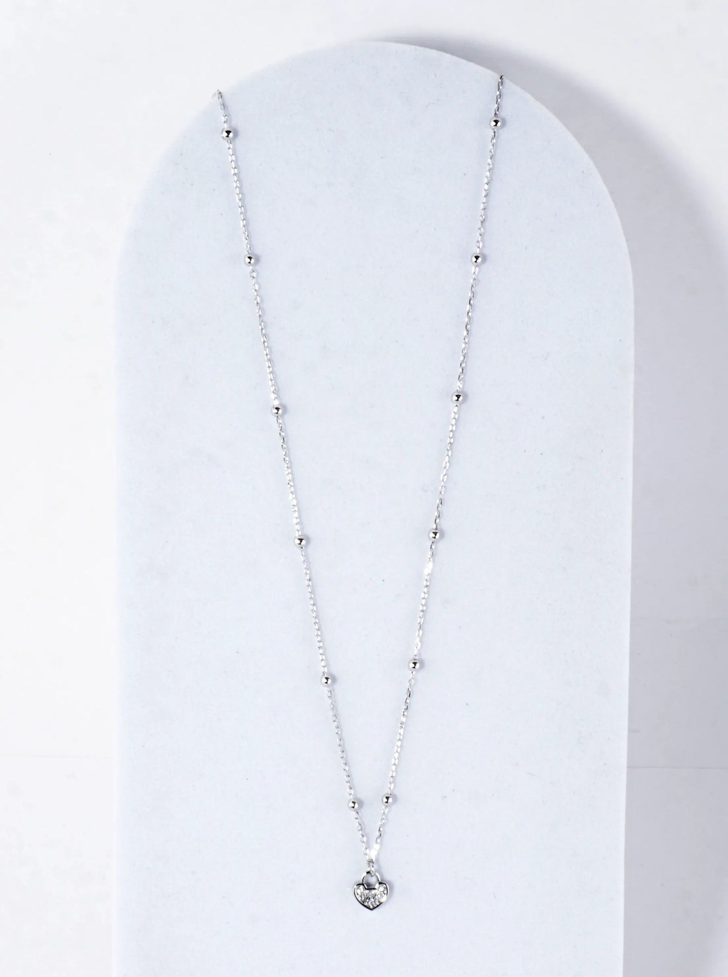 Tiny Cubic Zirconia Heart Lock Brass Necklace