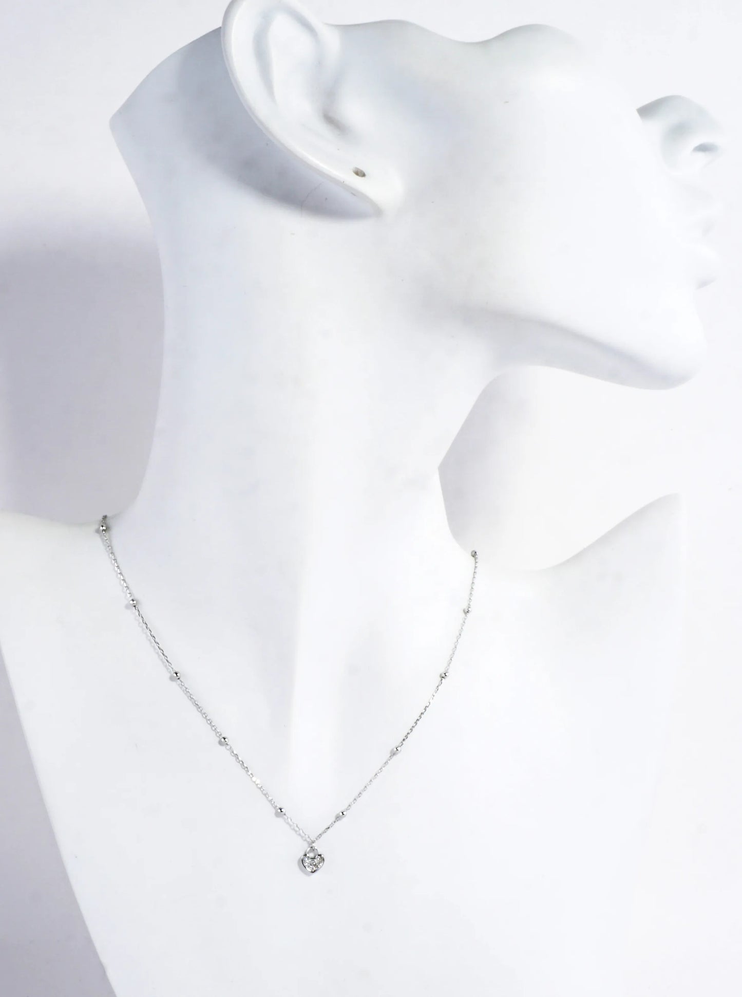 Tiny Cubic Zirconia Heart Lock Brass Necklace