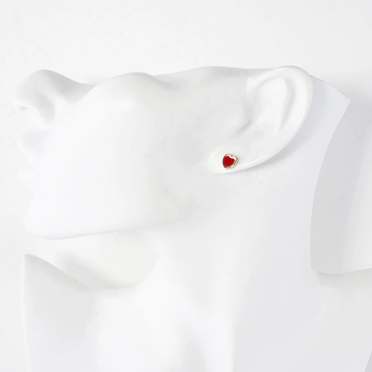 Tiny Enamel Heart Stainless Steel Button Earrings