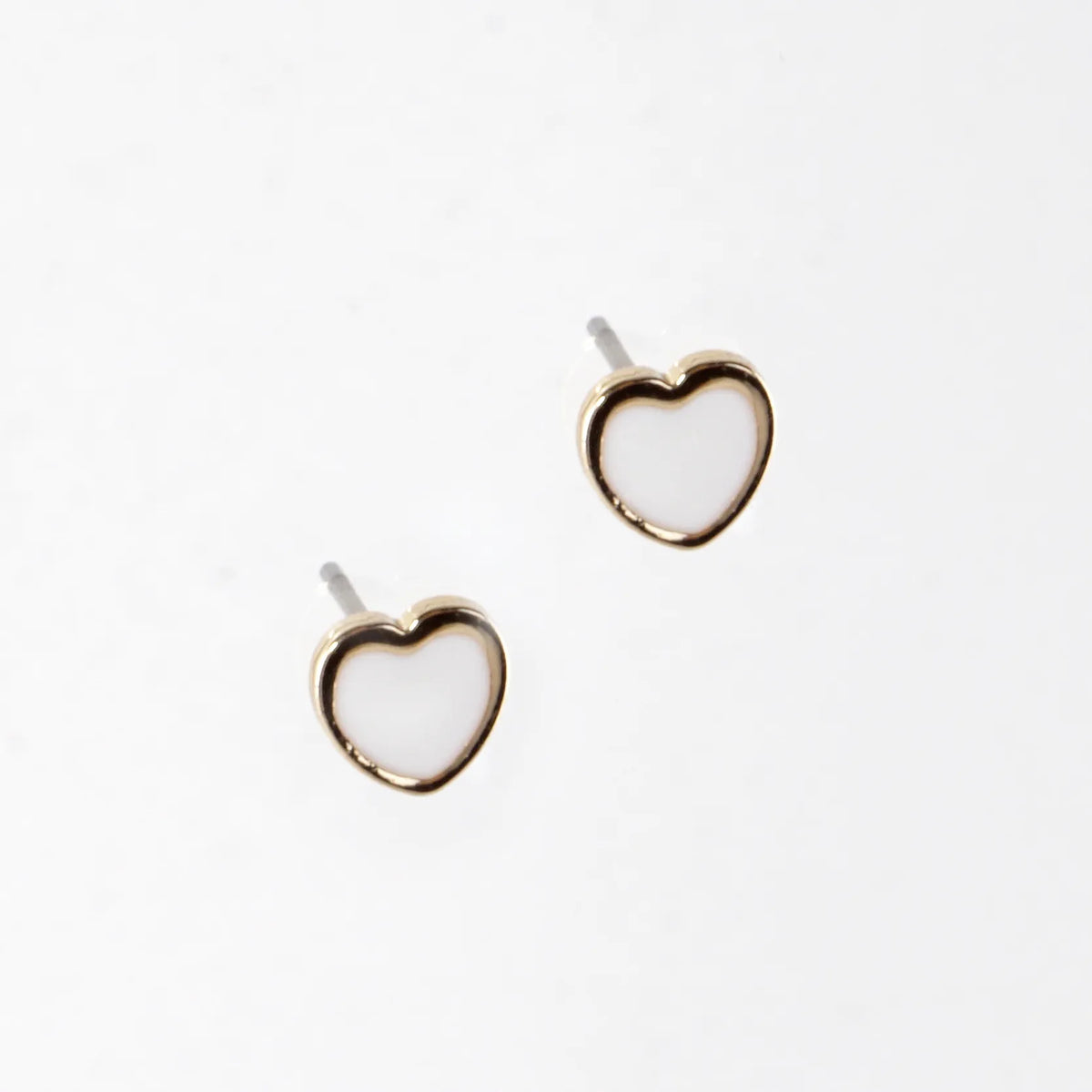 Tiny Enamel Heart Stainless Steel Button Earrings