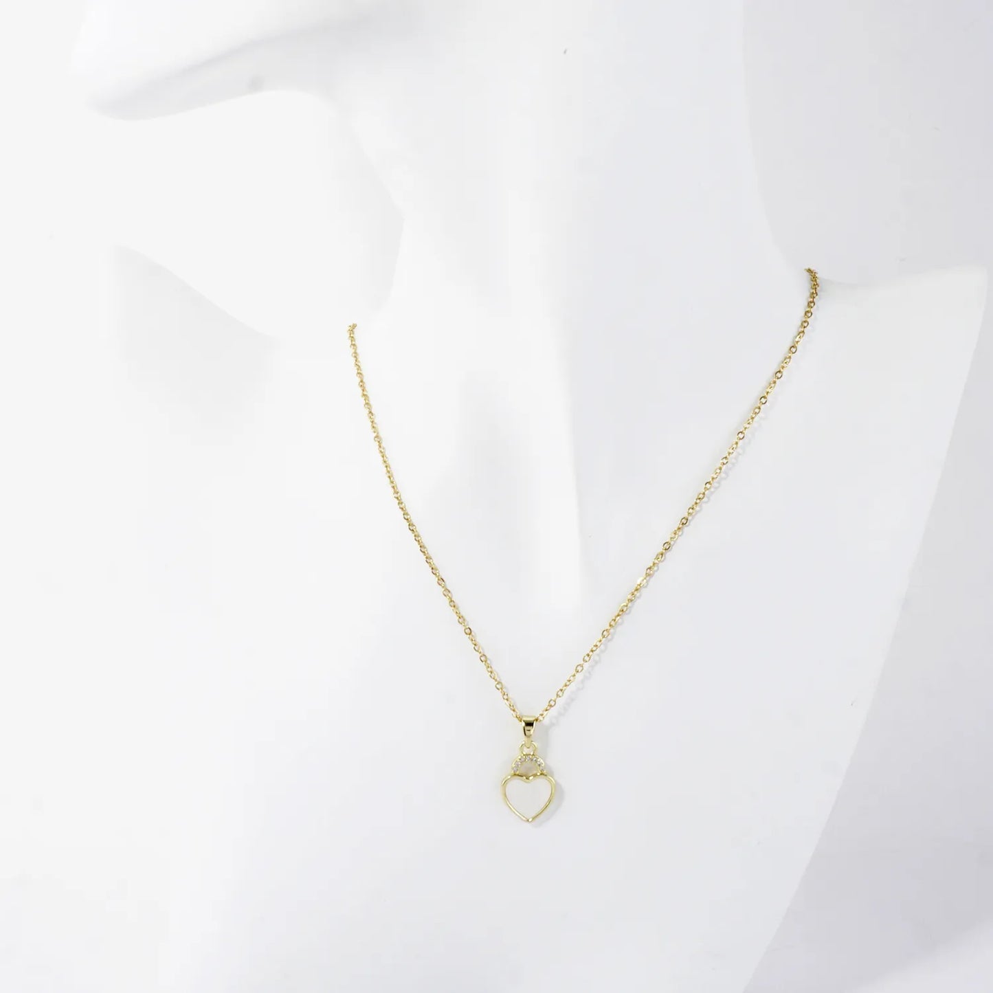 Tiny Heart MOP Crystal Pave Pendant Necklace