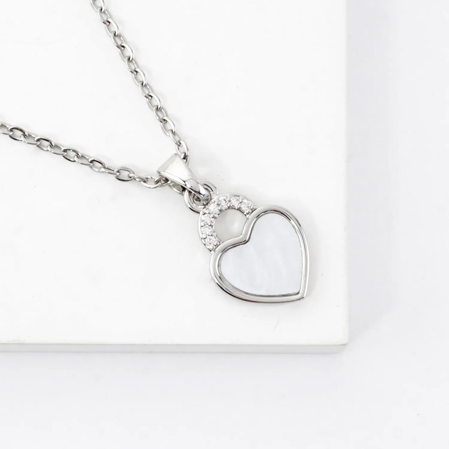 Tiny Heart MOP Crystal Pave Pendant Necklace