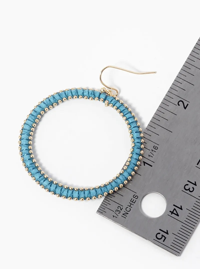 Tiny Metallic Beads Wired Suede Circle Dangle Drop Earrings
