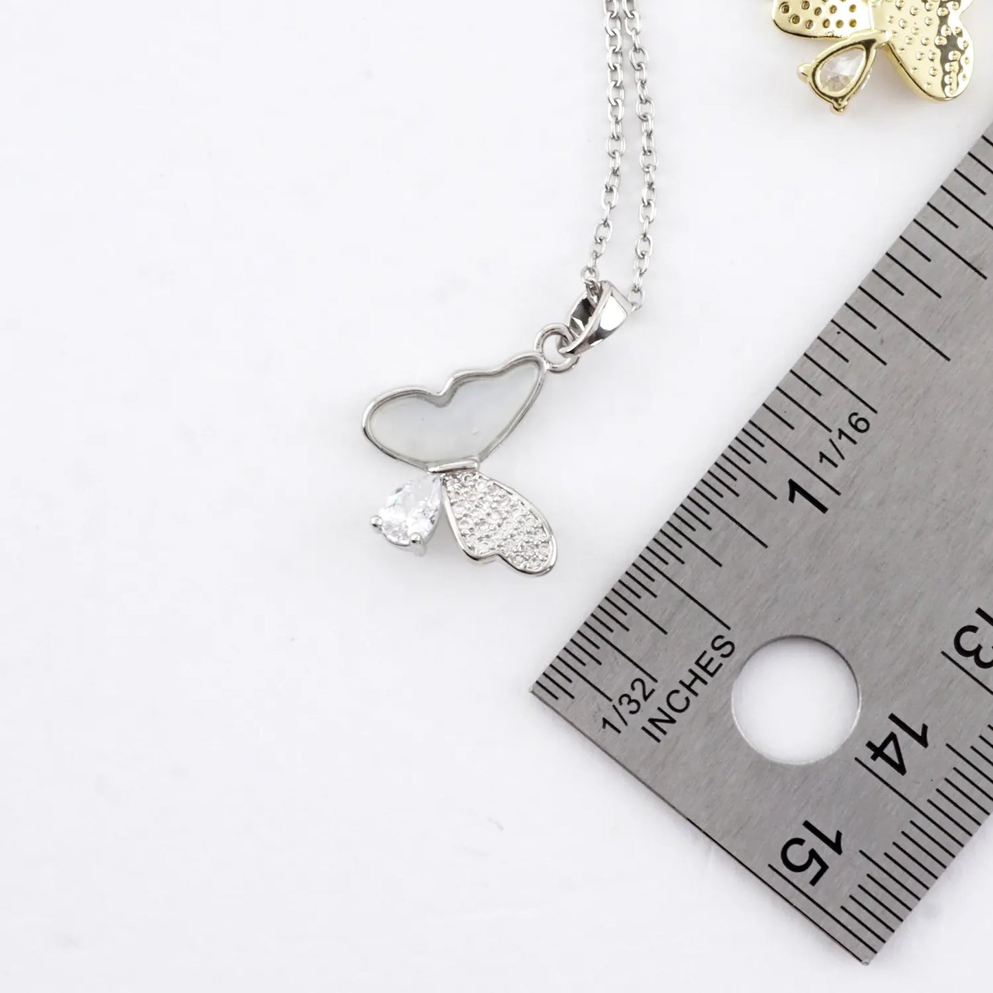 Tiny Multi Texture Butterfly Pave Pendant Necklace