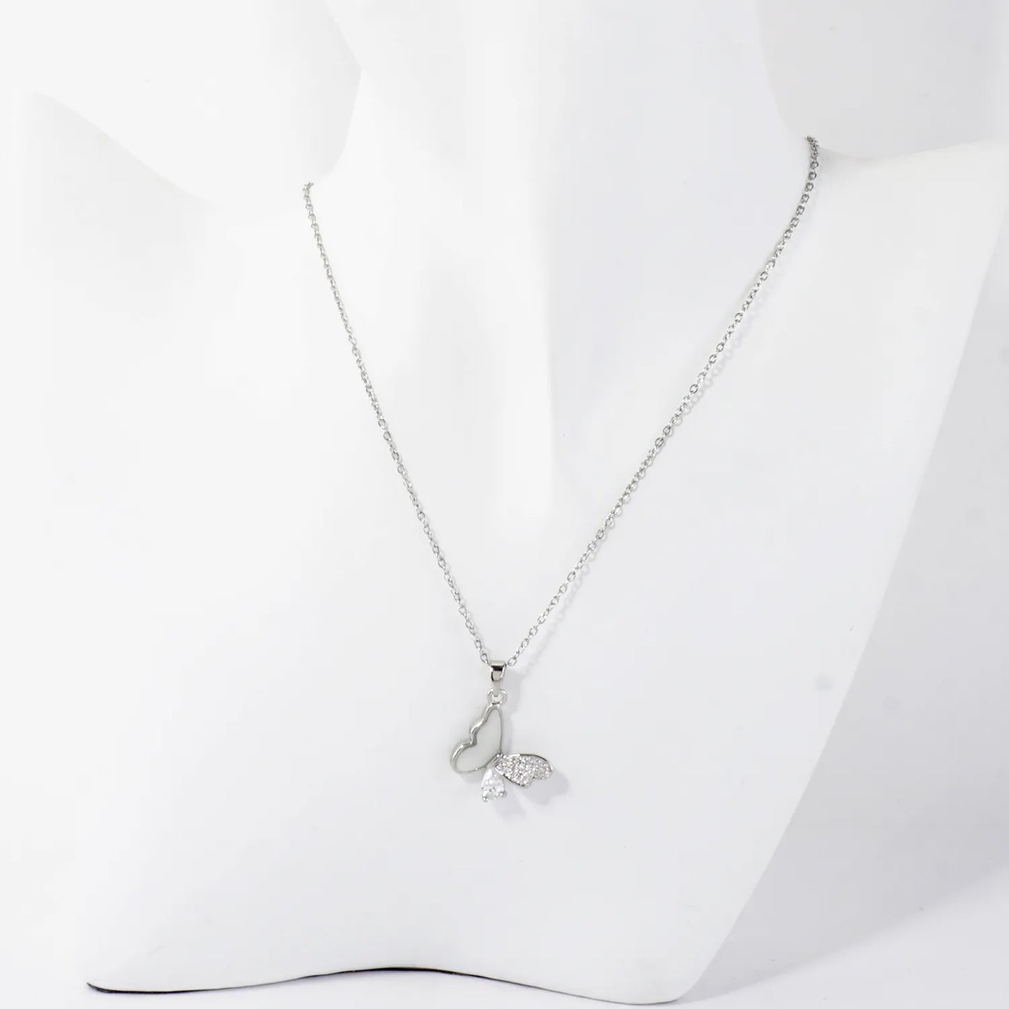 Tiny Multi Texture Butterfly Pave Pendant Necklace