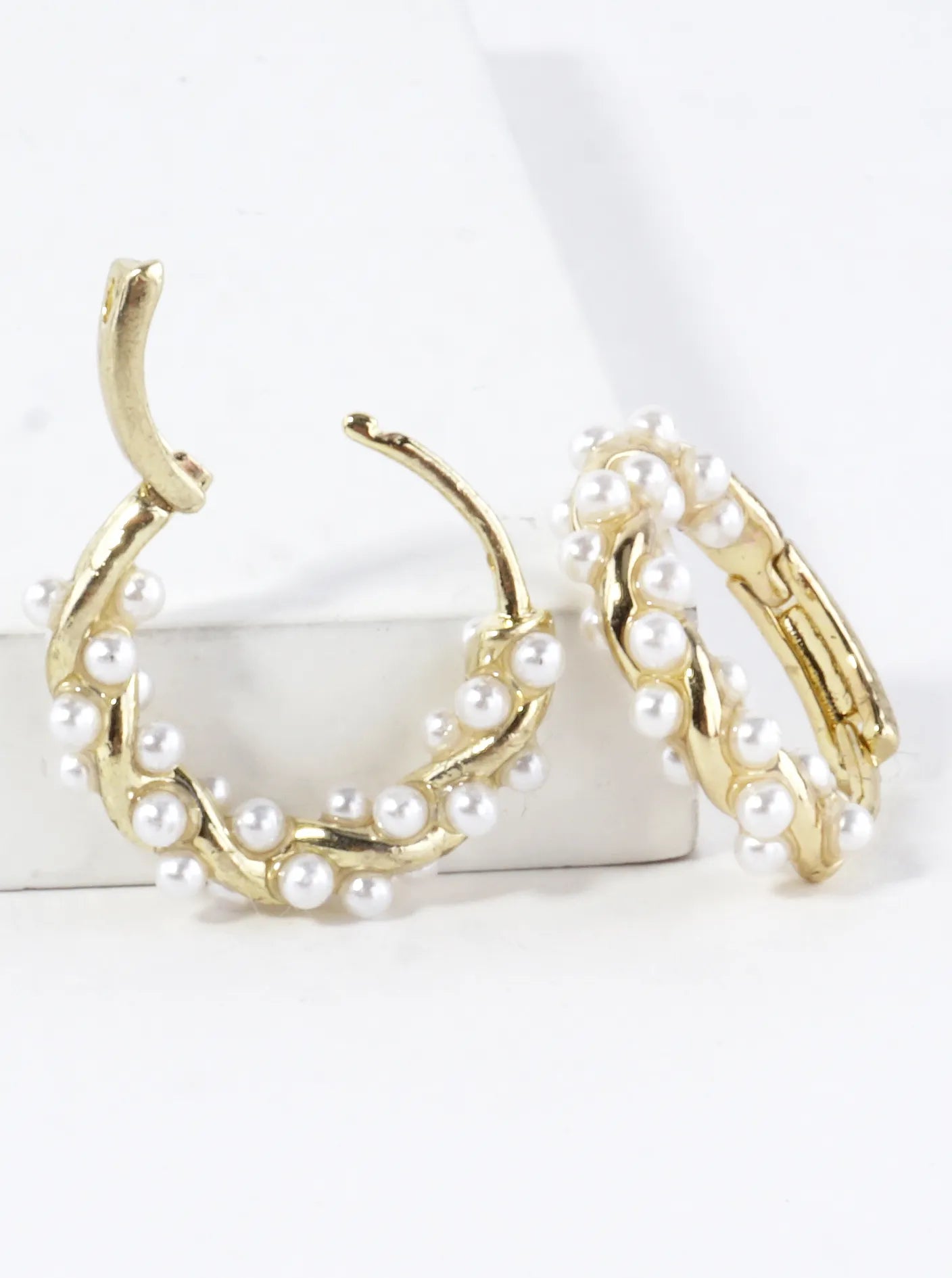 Tiny Pear Wrapped Brass Huggie Hoop Earrings