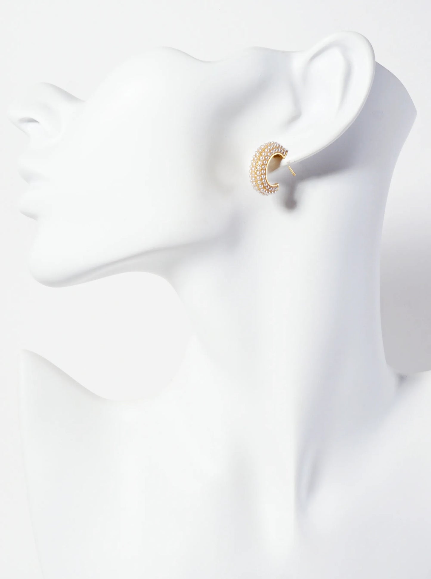 Tiny Pearl-Beaded 15mm 18K-Gold-Dipped Brass Open Hoop Earrings