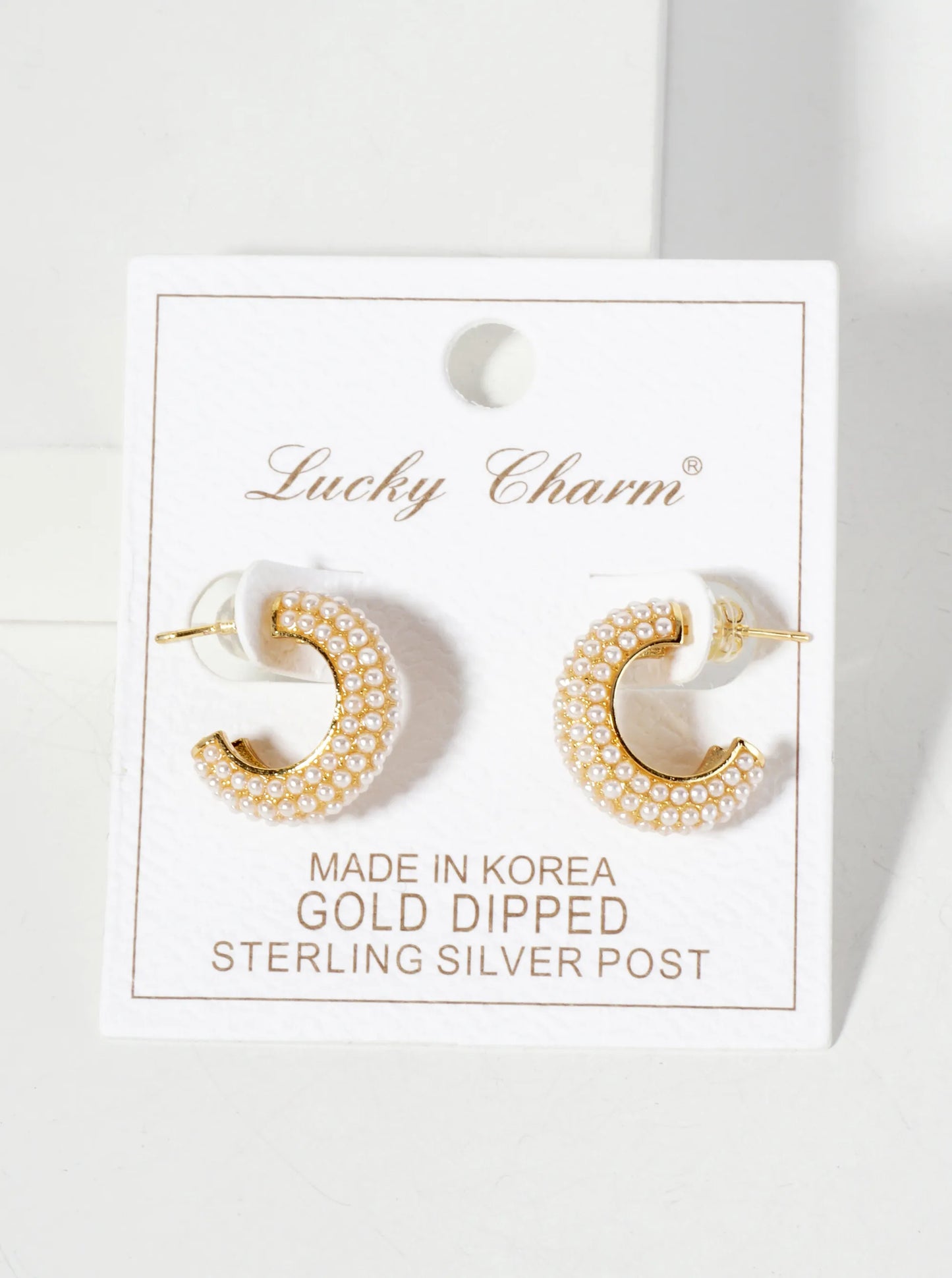 Tiny Pearl-Beaded 15mm 18K-Gold-Dipped Brass Open Hoop Earrings