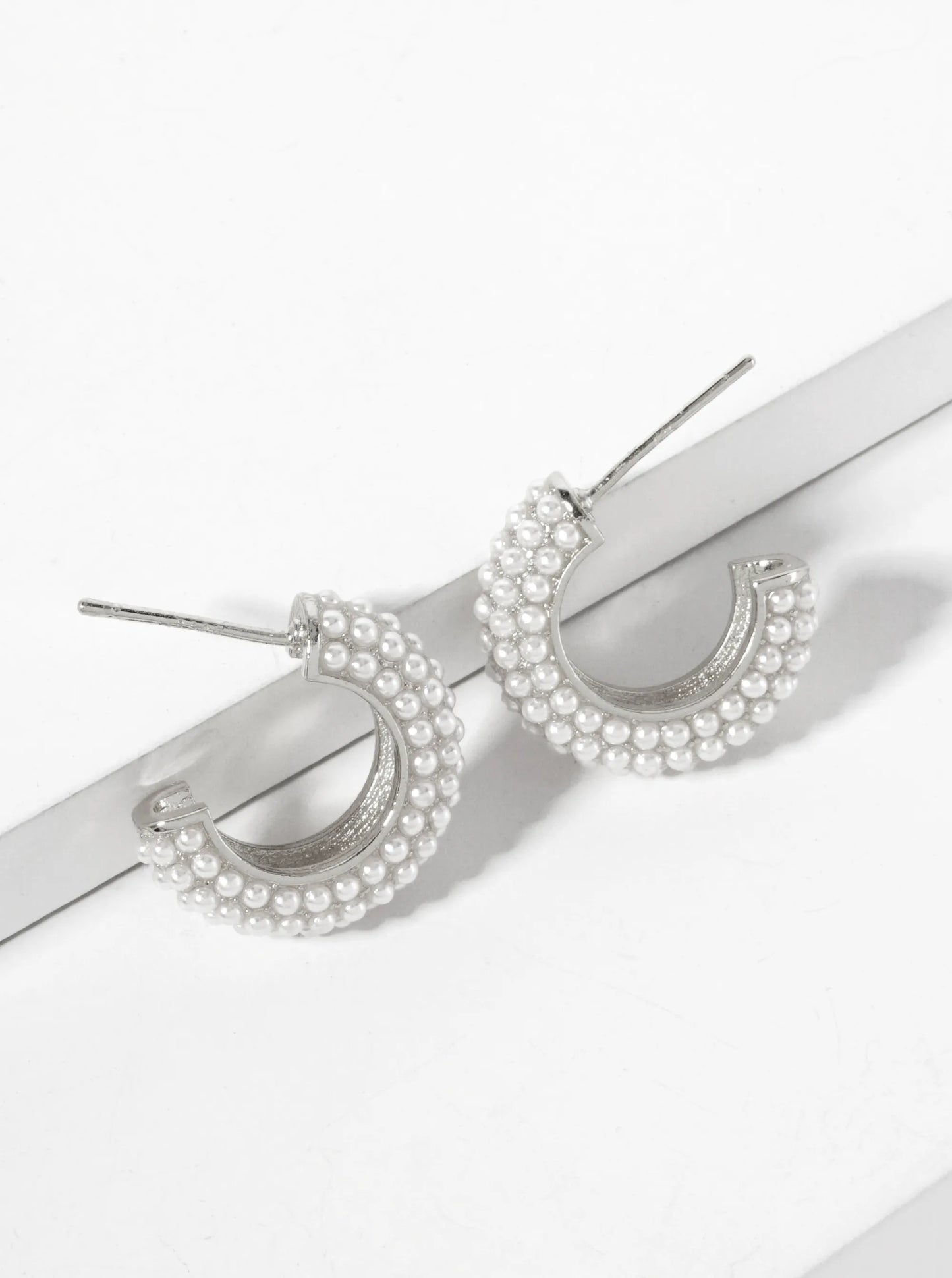 Tiny Pearl-Beaded 15mm 18K-Gold-Dipped Brass Open Hoop Earrings