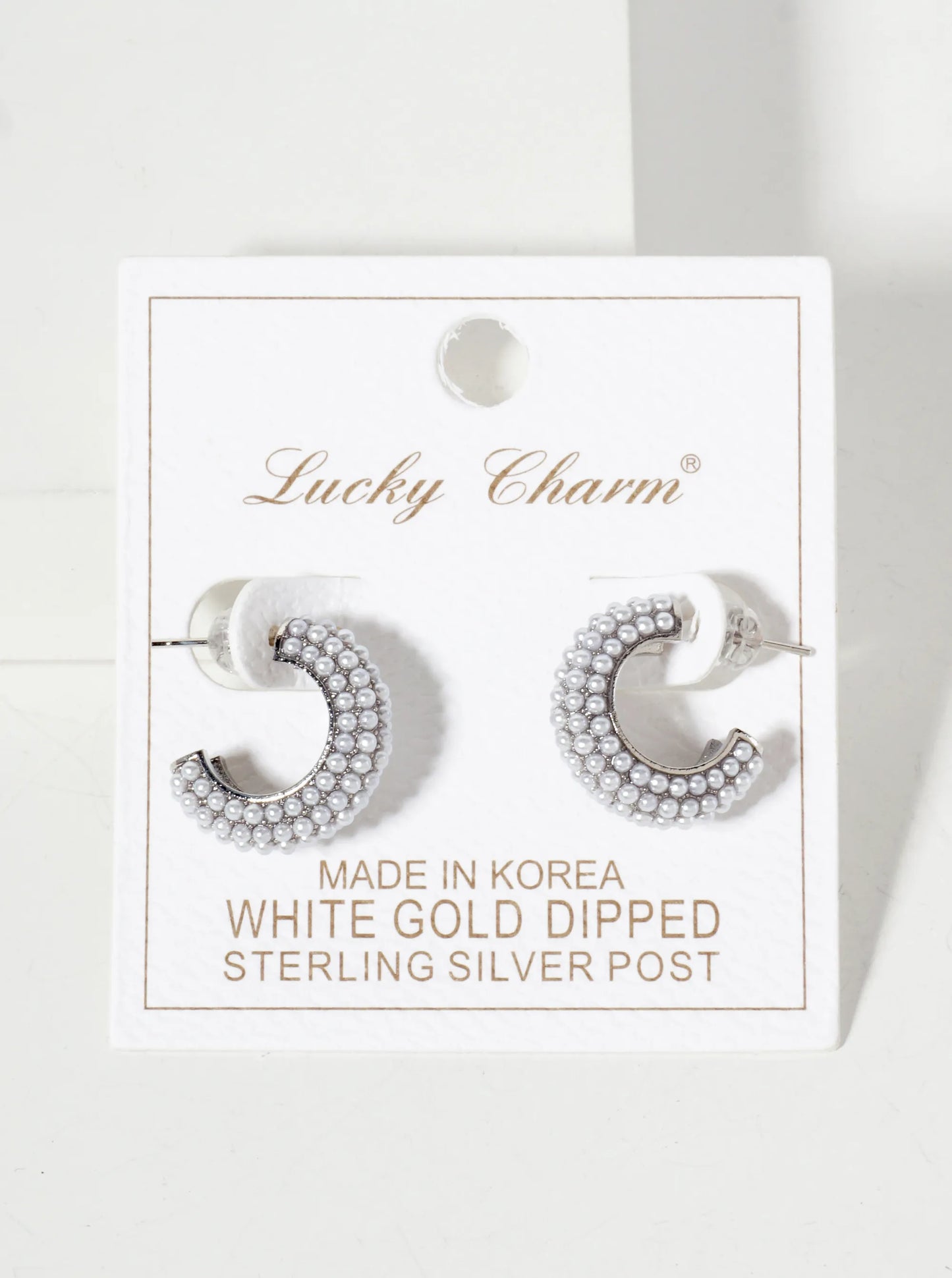 Tiny Pearl-Beaded 15mm 18K-Gold-Dipped Brass Open Hoop Earrings