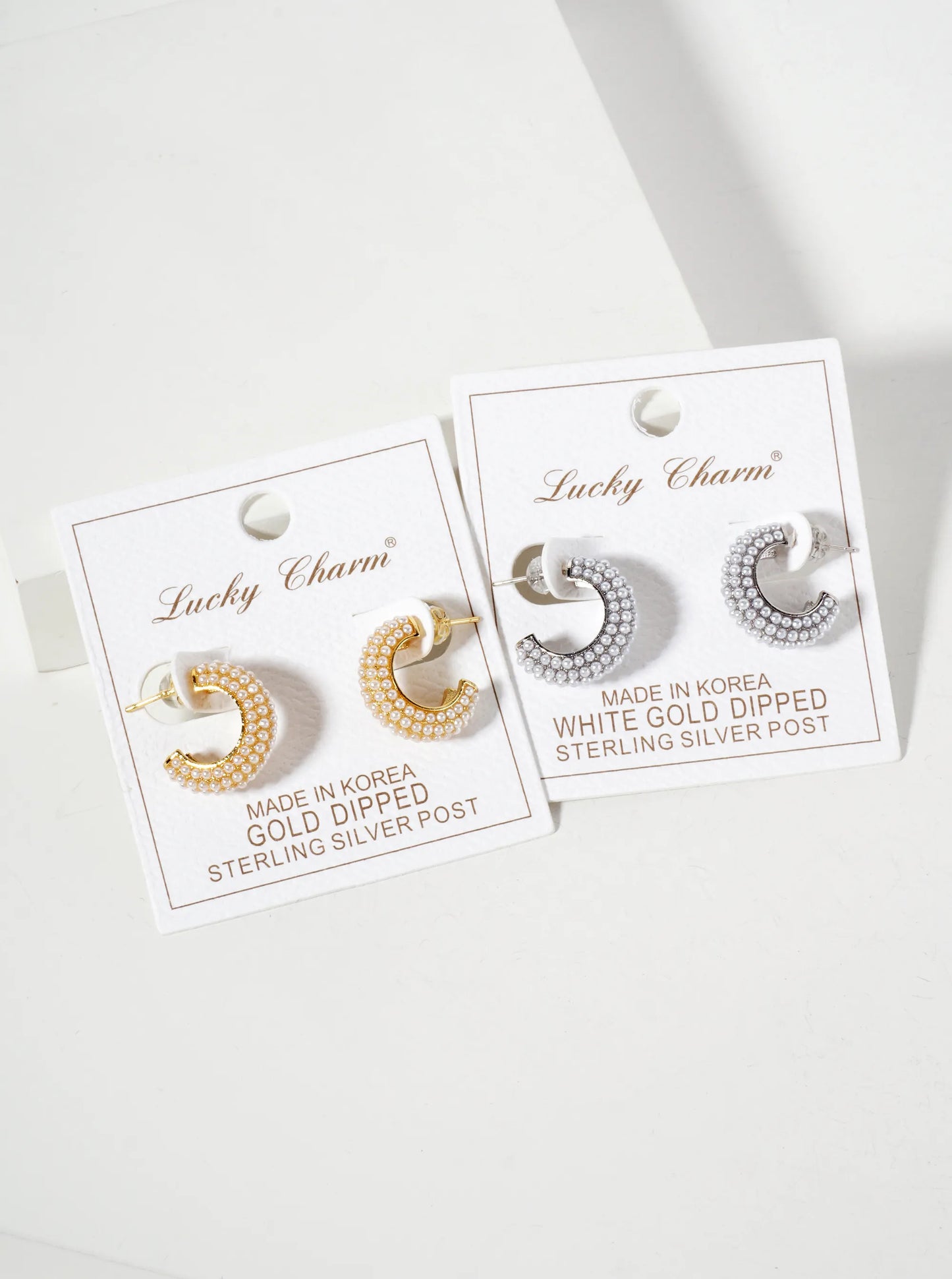 Tiny Pearl-Beaded 15mm 18K-Gold-Dipped Brass Open Hoop Earrings
